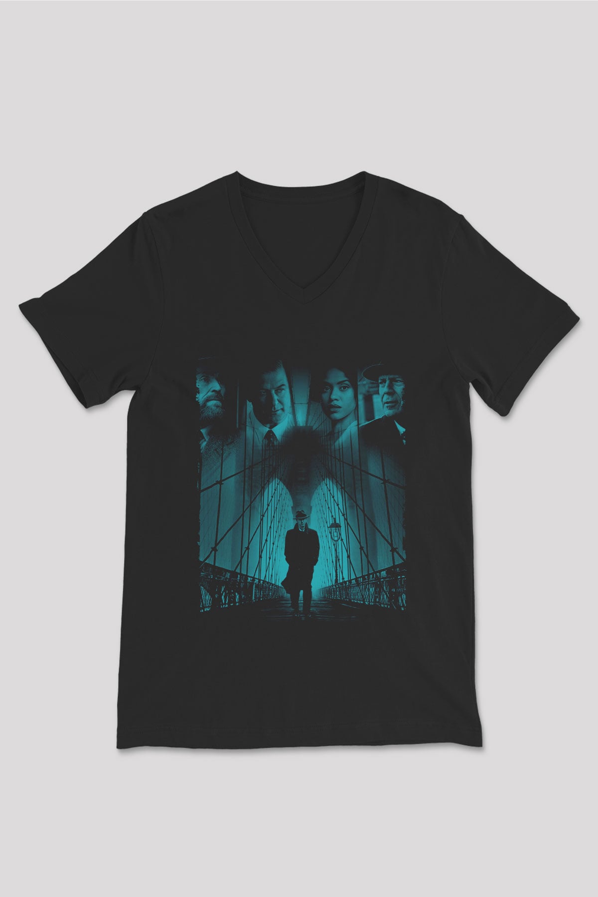 Unisex Motherless Brooklyn Baskılı Siyah V Yaka Tshirt
