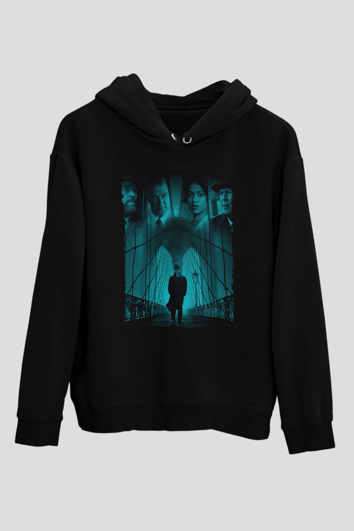 Unisex Motherless Brooklyn Baskılı Siyah Kapüşonlu Sweatshirt
