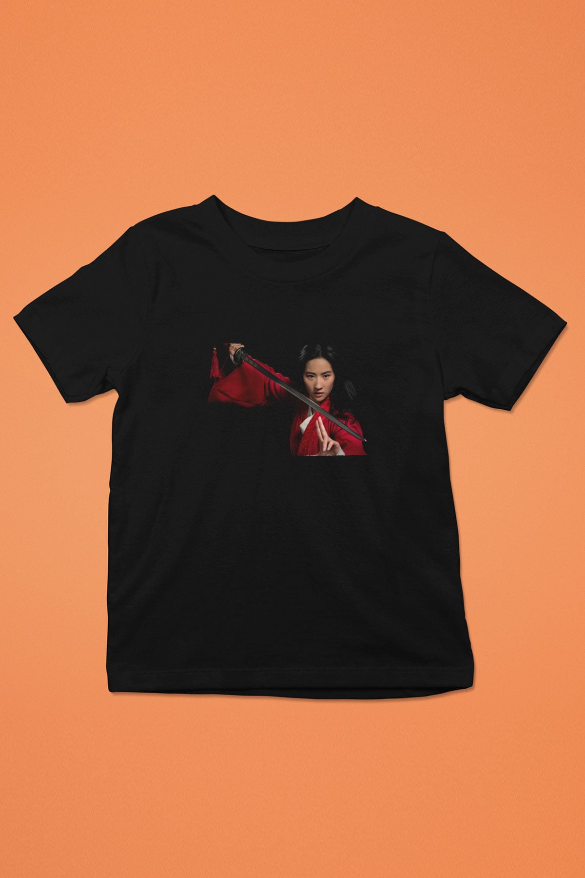 Unisex Mulan Baskılı Siyah Çocuk Tshirt