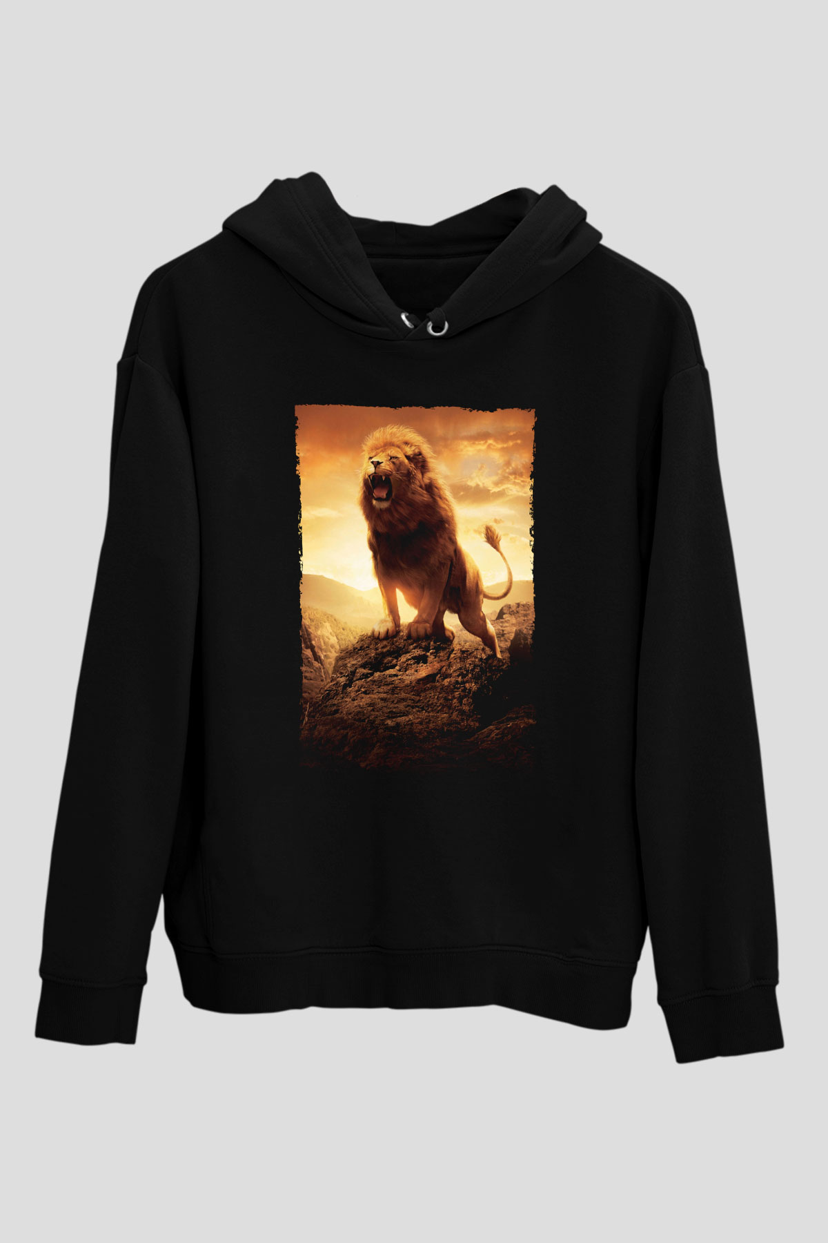 Unisex Narnia Günlükleri Aslan, Cadı ve Dolap (The Chronicles of Narnia The Lion, the Witch and the Wardrobe) Baskılı Siyah Kapüşonlu Sweatshirt