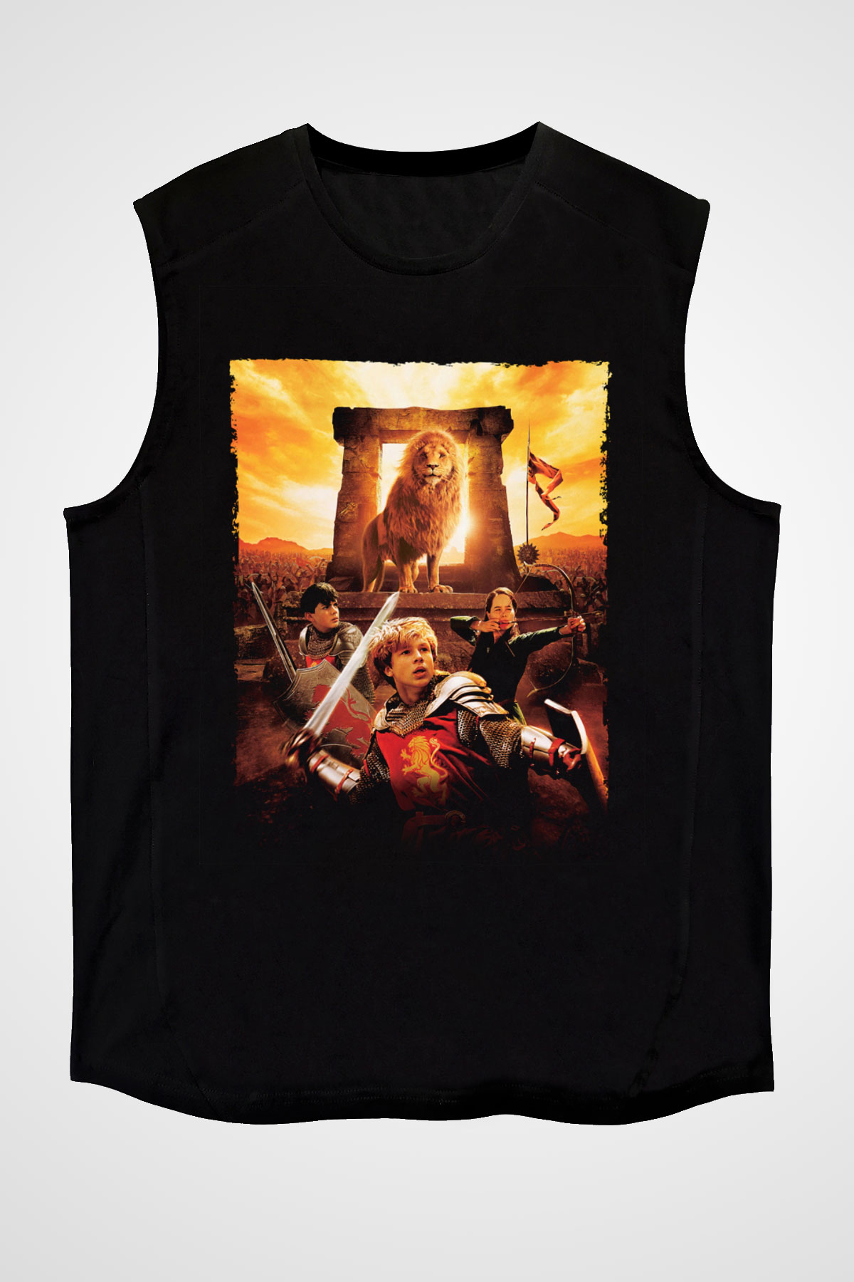 Unisex Narnia Günlükleri Aslan, Cadı ve Dolap (The Chronicles of Narnia The Lion, the Witch and the Wardrobe) Baskılı Siyah Kolsuz T-shirt