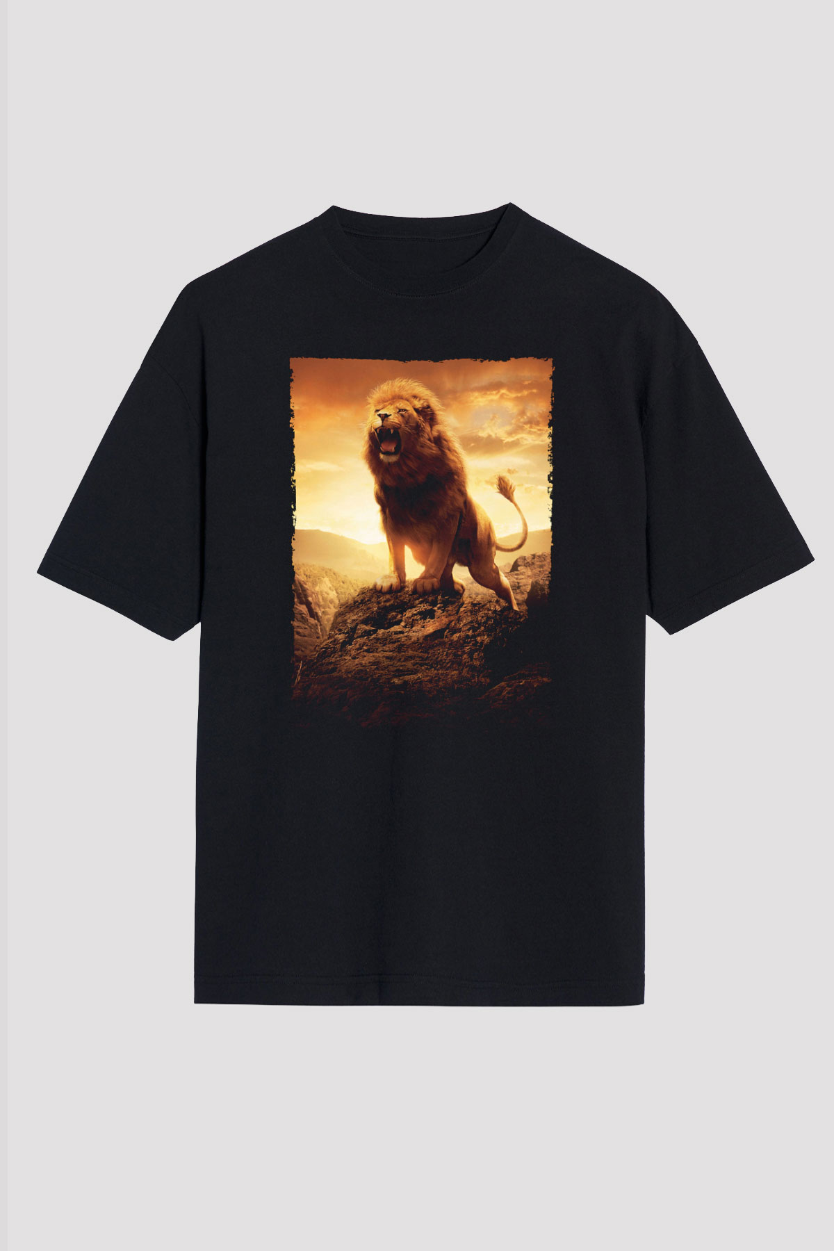 Unisex Narnia Günlükleri Aslan, Cadı ve Dolap (The Chronicles of Narnia The Lion, the Witch and the Wardrobe) Baskılı Siyah Oversize Tshirt