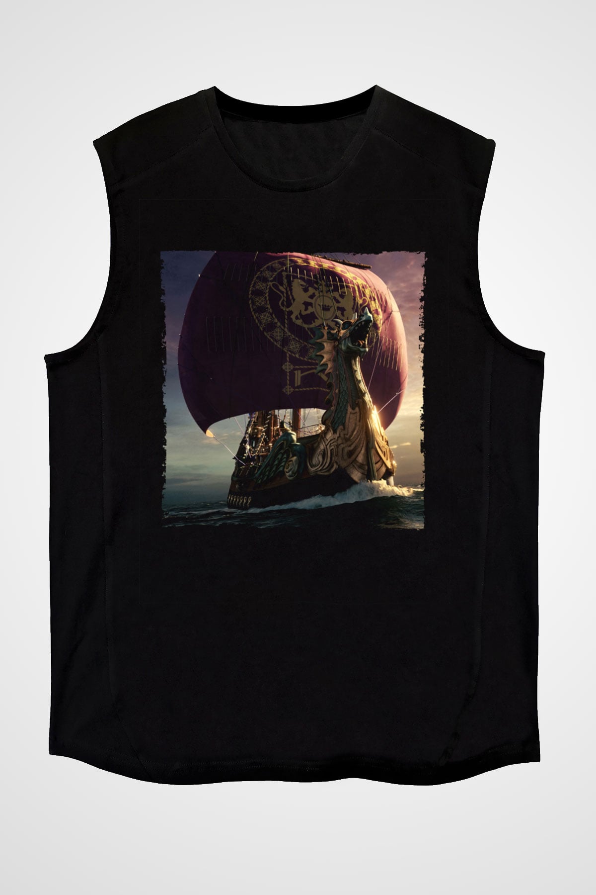 Unisex Narnia Günlükleri Şafak Yıldızının Yolculuğu (The Chronicles of Narnia The Voyage of the Dawn Treader) Baskılı Siyah Kolsuz Tshirt