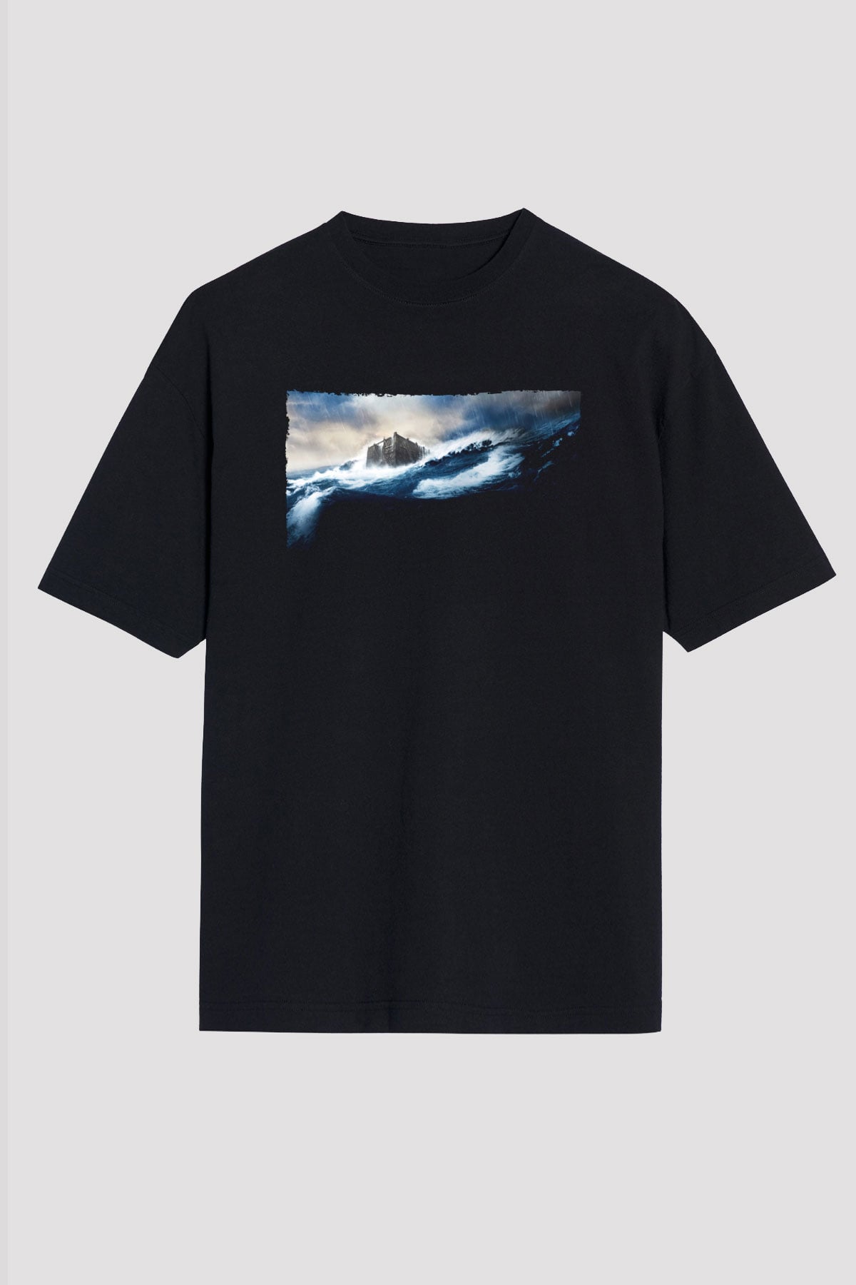 Unisex Nuh (Noah) Baskılı Siyah Oversize Tshirt