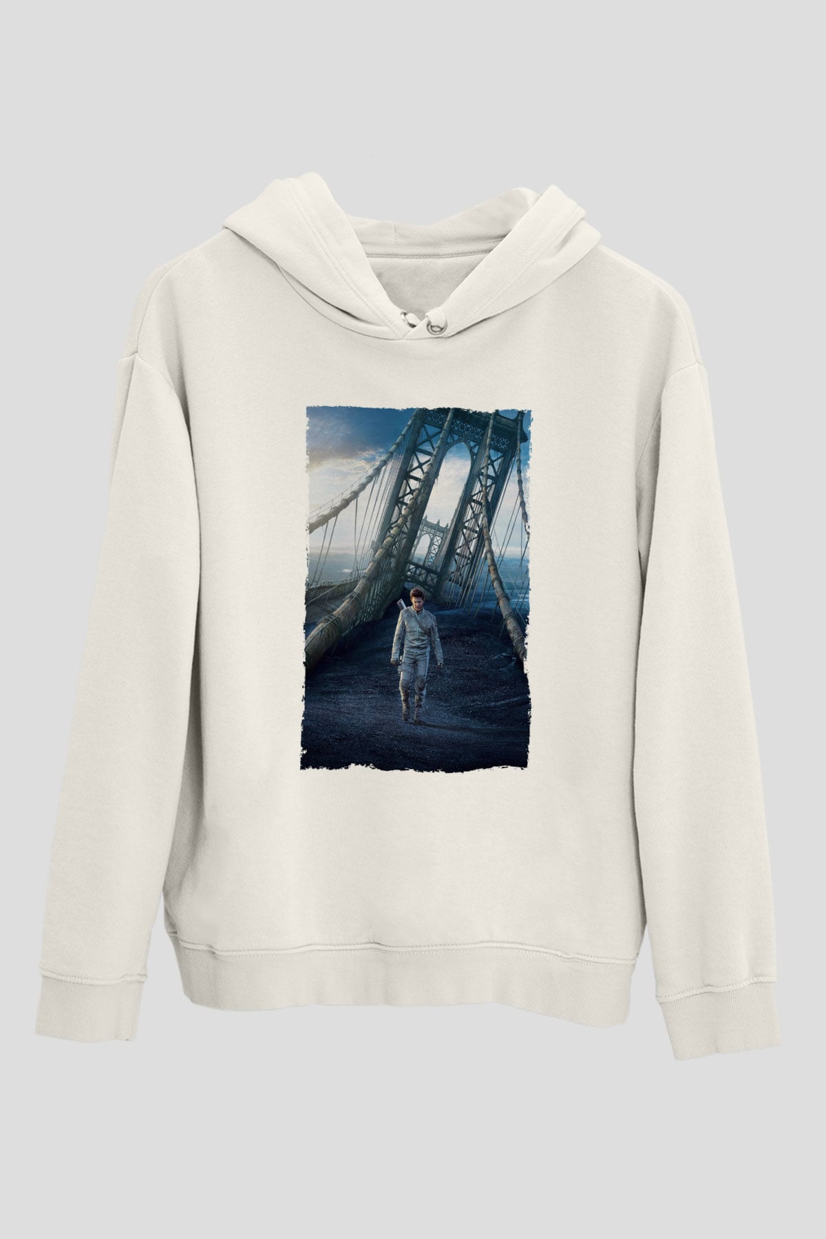 Unisex Oblivion Baskılı Beyaz Kapüşonlu Sweatshirt