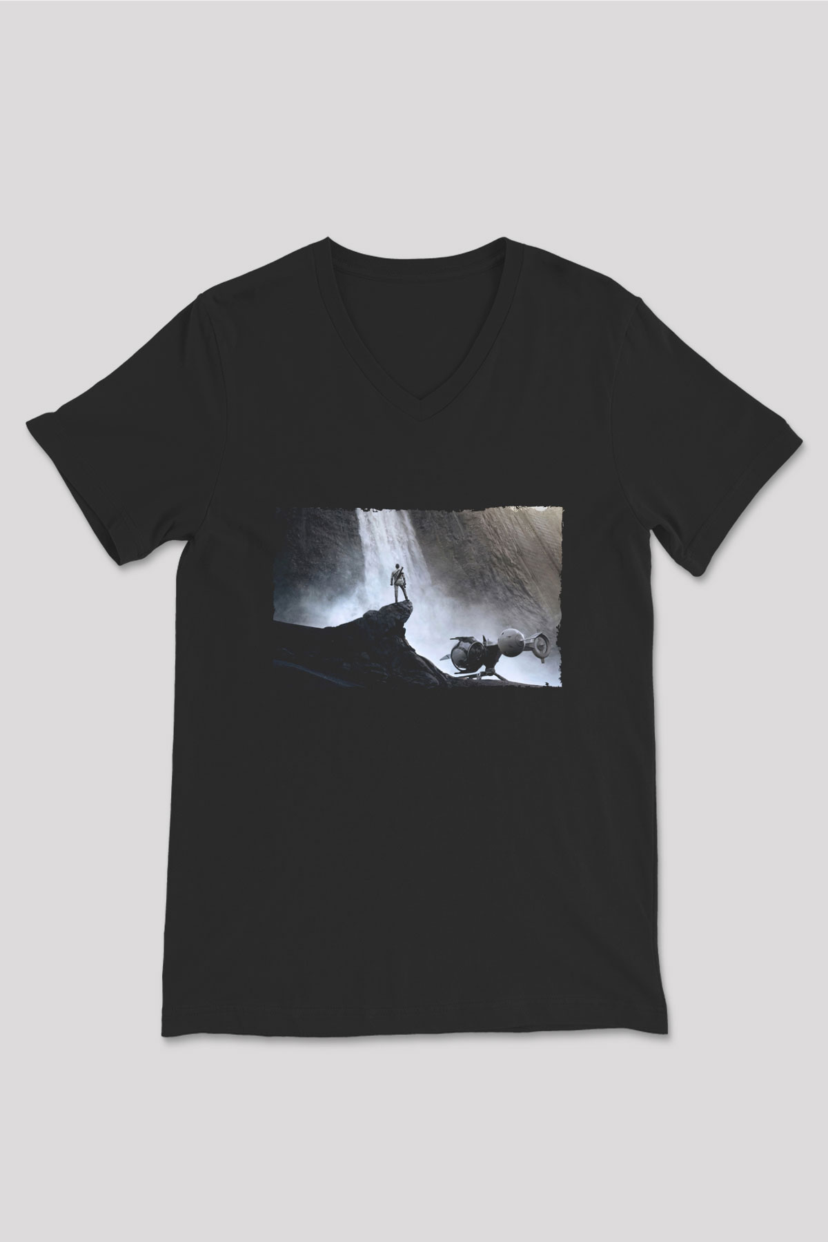 Unisex Oblivion Baskılı Siyah V Yaka T-shirt