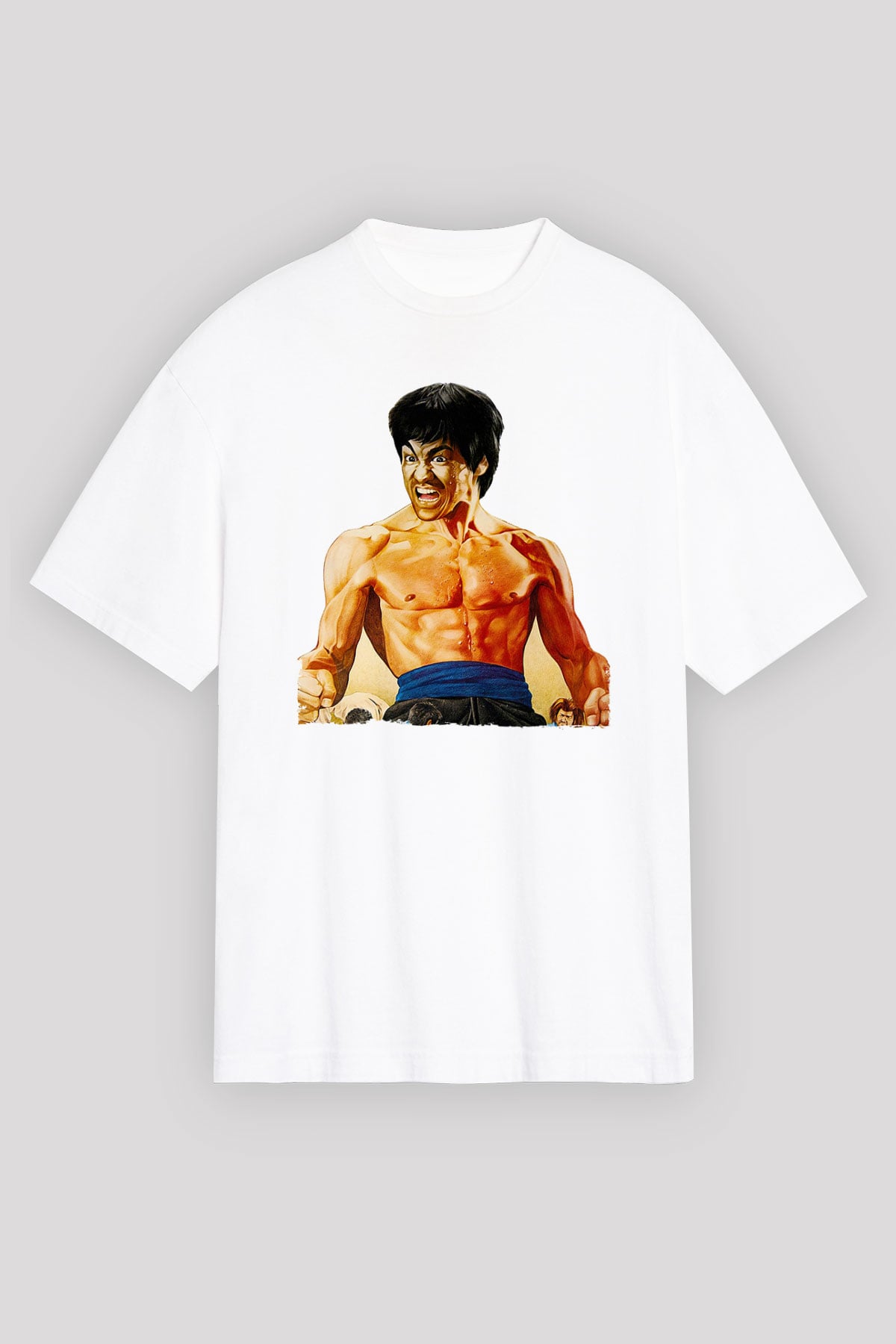 Unisex Öfkenin Yumruğu (Fist of Fury) Baskılı Beyaz Oversize Oversize T-shirt