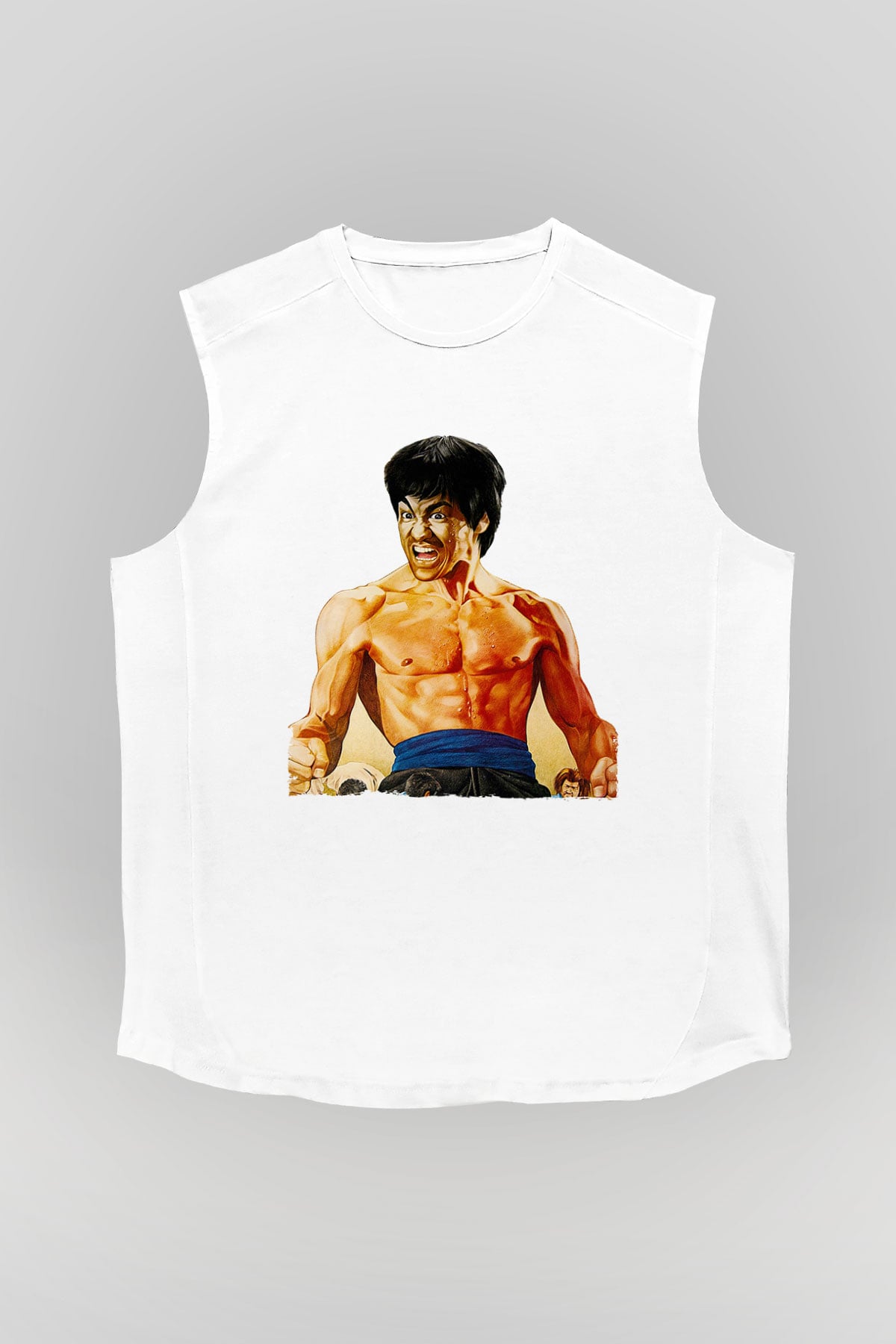 Unisex Öfkenin Yumruğu (Fist of Fury) Baskılı Beyaz Kolsuz Tshirt