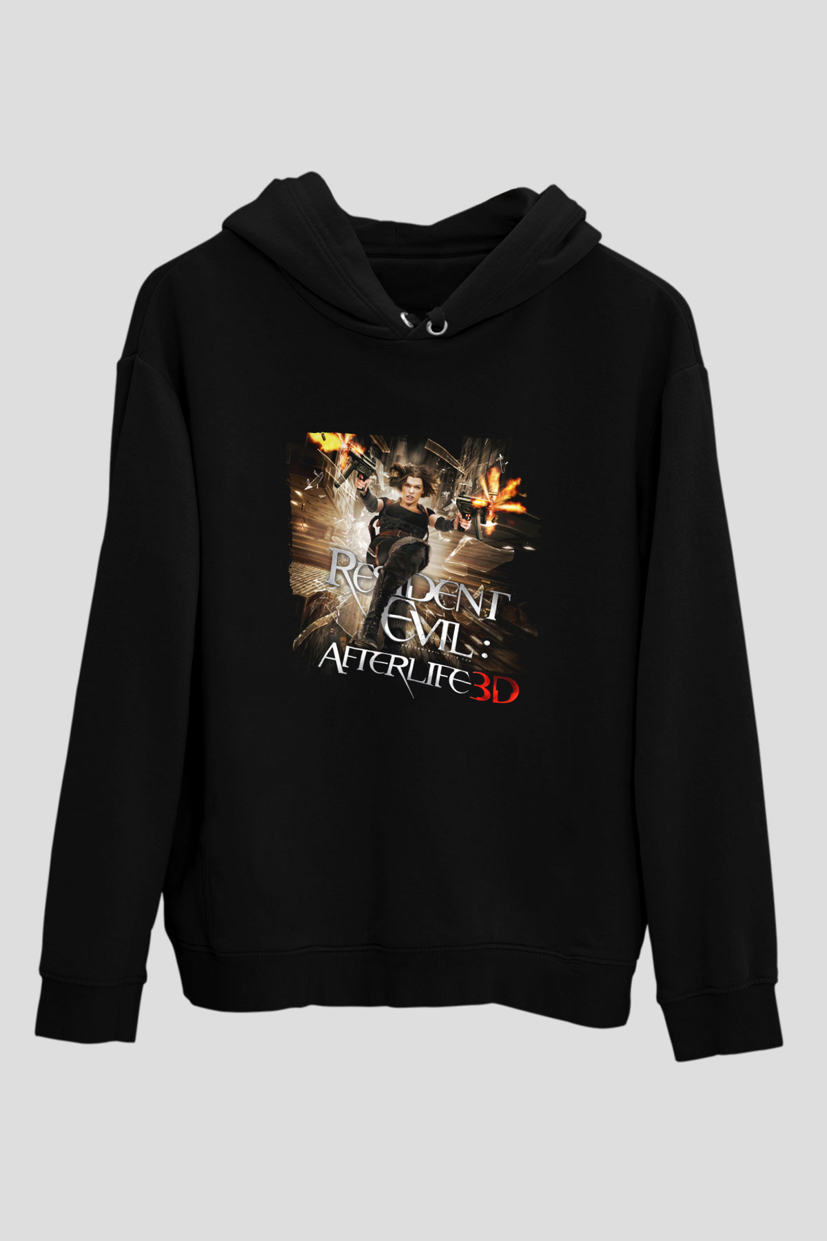 Unisex Ölümcül Deney Ölümden Sonra (Resident Evil Afterlife) Baskılı Siyah Kapüşonlu Sweatshirt