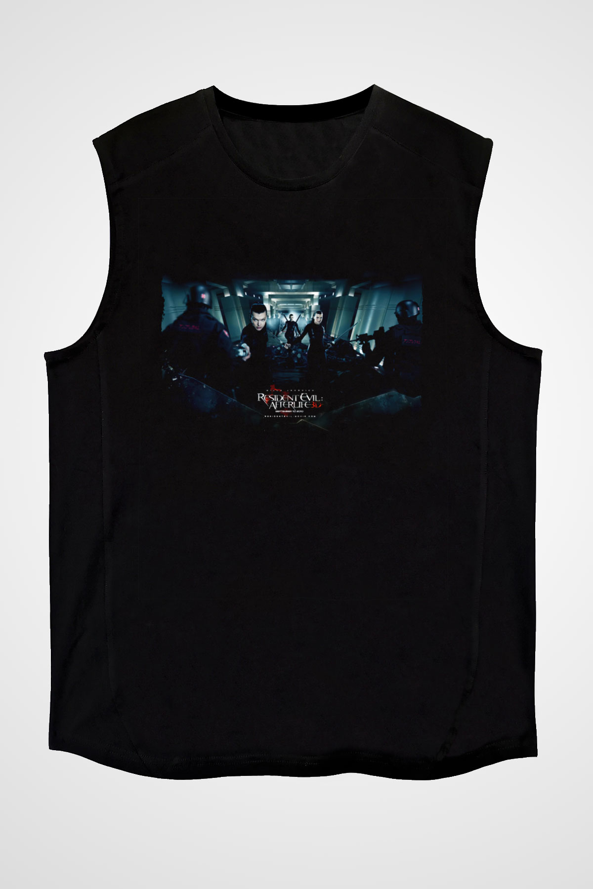 Unisex Ölümcül Deney Ölümden Sonra (Resident Evil Afterlife) Baskılı Siyah Kolsuz Tişört