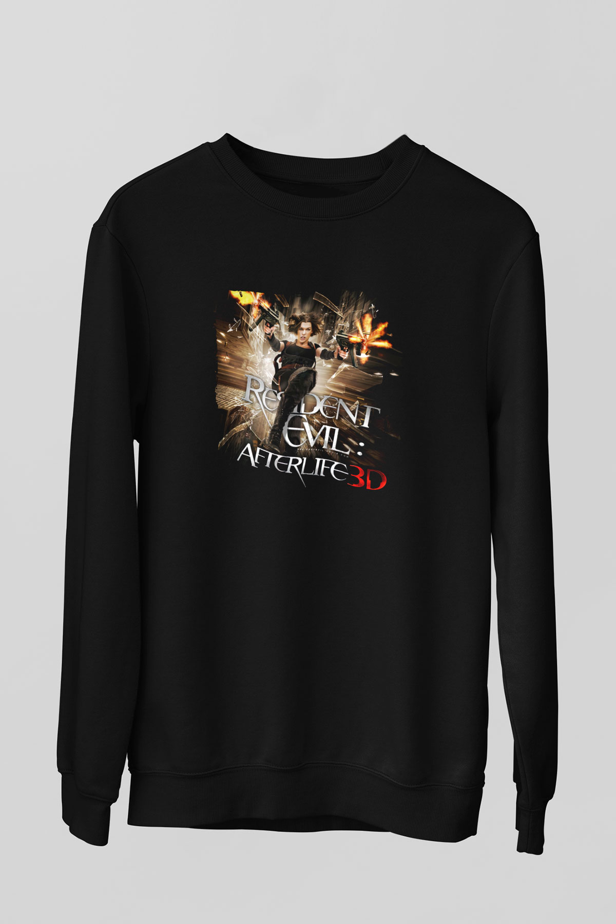 Unisex Ölümcül Deney Ölümden Sonra (Resident Evil Afterlife) Baskılı Siyah Sweatshirt