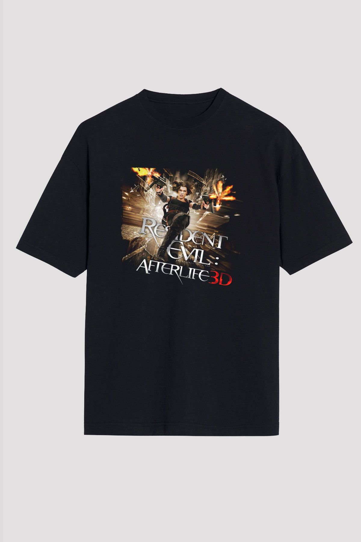 Unisex Ölümcül Deney Ölümden Sonra (Resident Evil Afterlife) Baskılı Siyah Oversize T-shirt