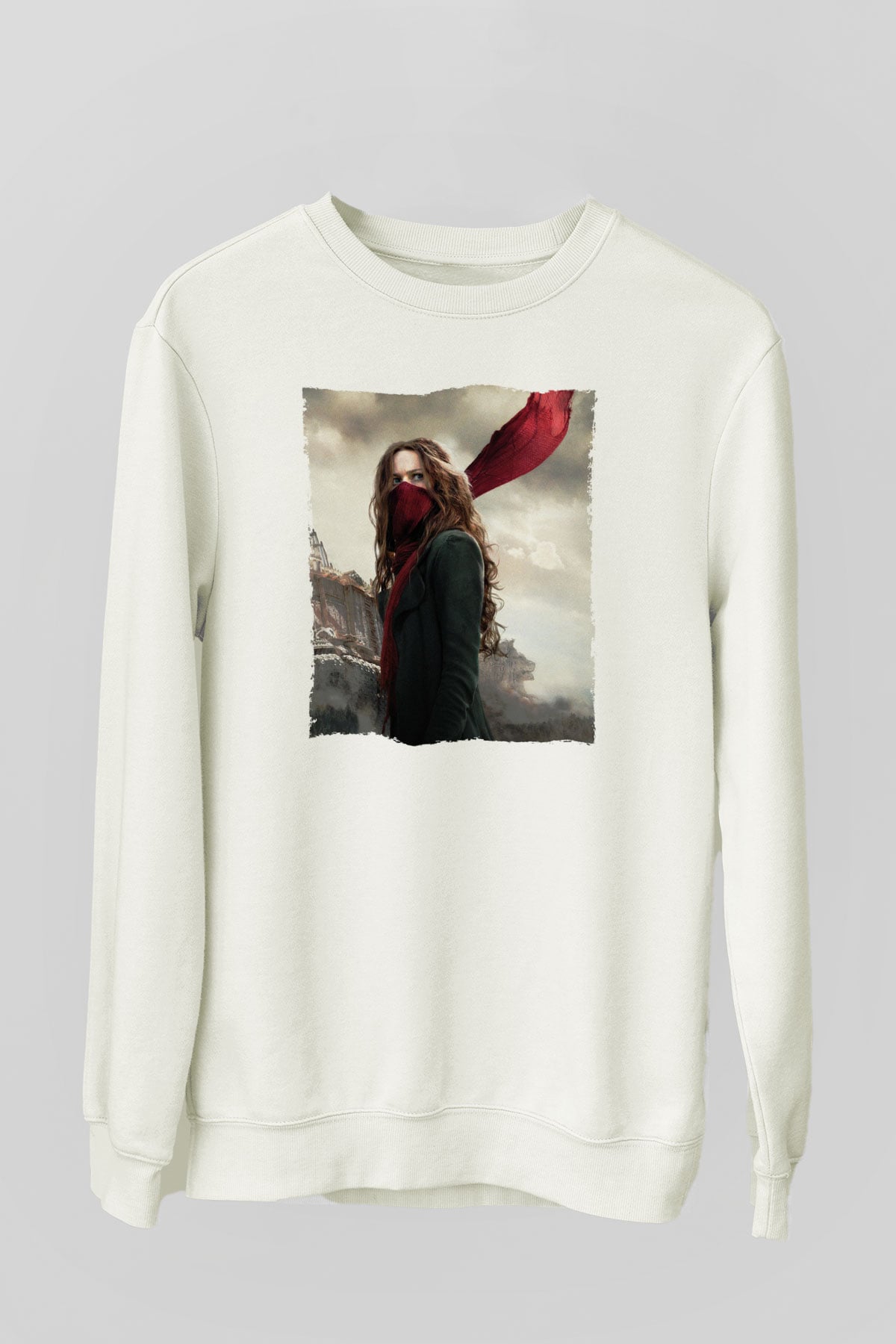 Unisex Ölümcül Makineler (Mortal Engines) Baskılı Beyaz Sweatshirt