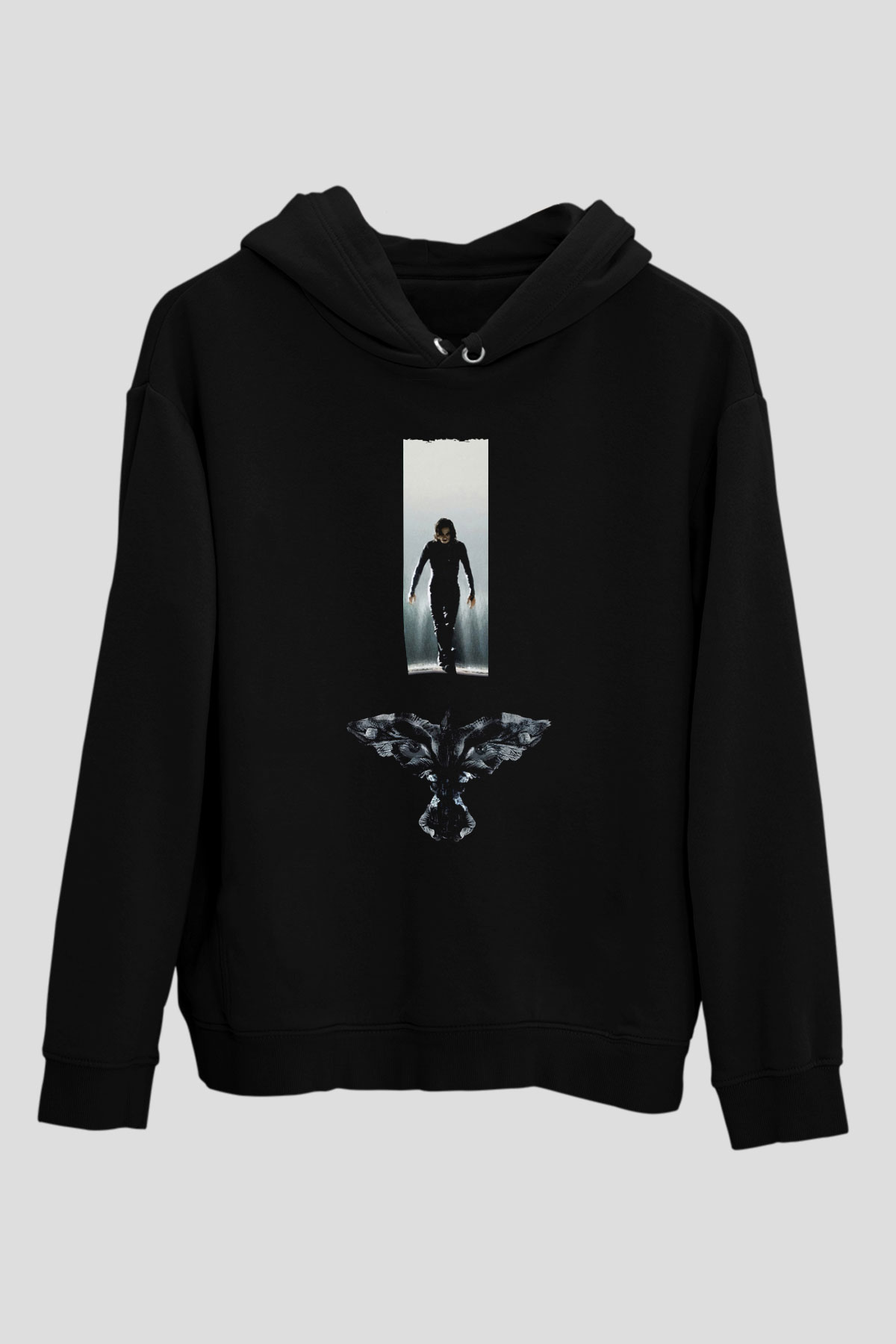 Unisex Ölümsüz Aşk (The Crow) Baskılı Siyah Kapüşonlu Sweatshirt