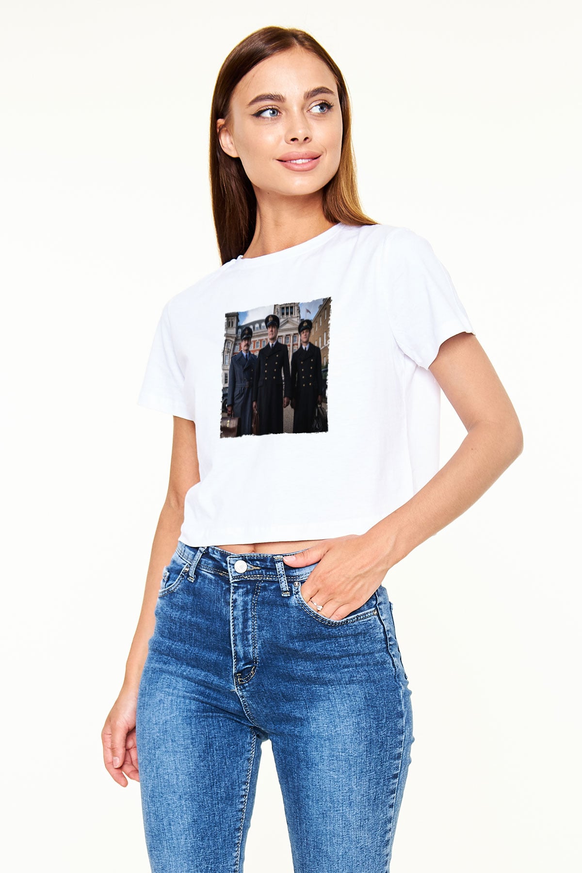 Unisex Operation Mincemeat Baskılı Beyaz Crop Top Tshirt