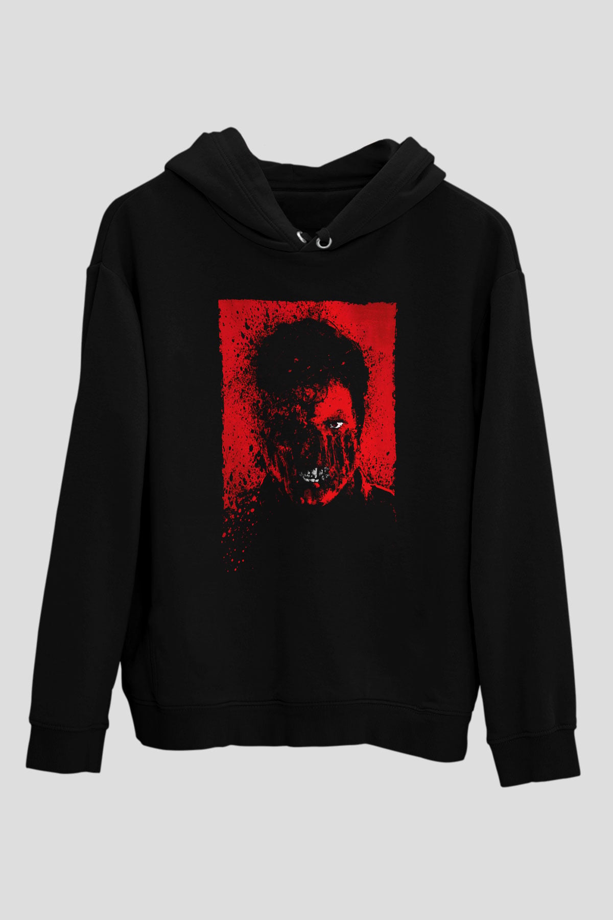 Unisex Overlord Operasyonu (Overlord) Baskılı Siyah Kapüşonlu Sweatshirt