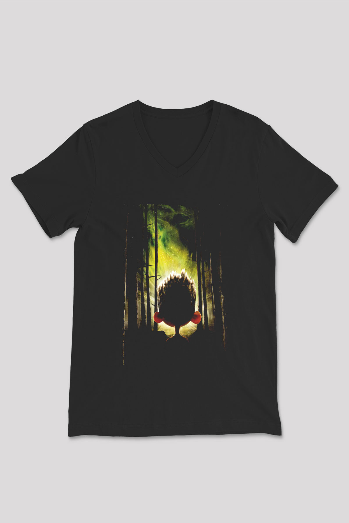 Unisex ParaNorman Baskılı Siyah V Yaka Tshirt