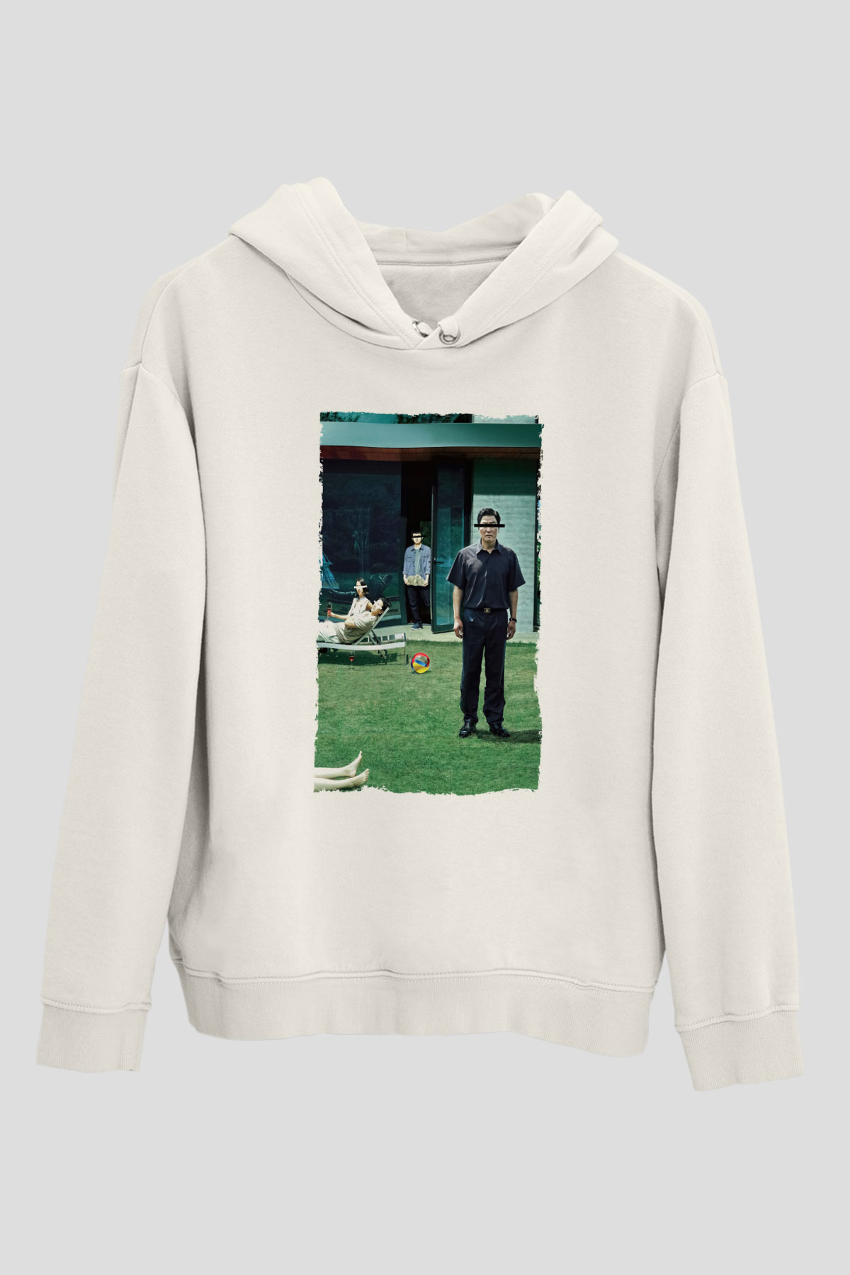 Unisex Parazit (Parasite) Baskılı Beyaz Kapüşonlu Sweatshirt