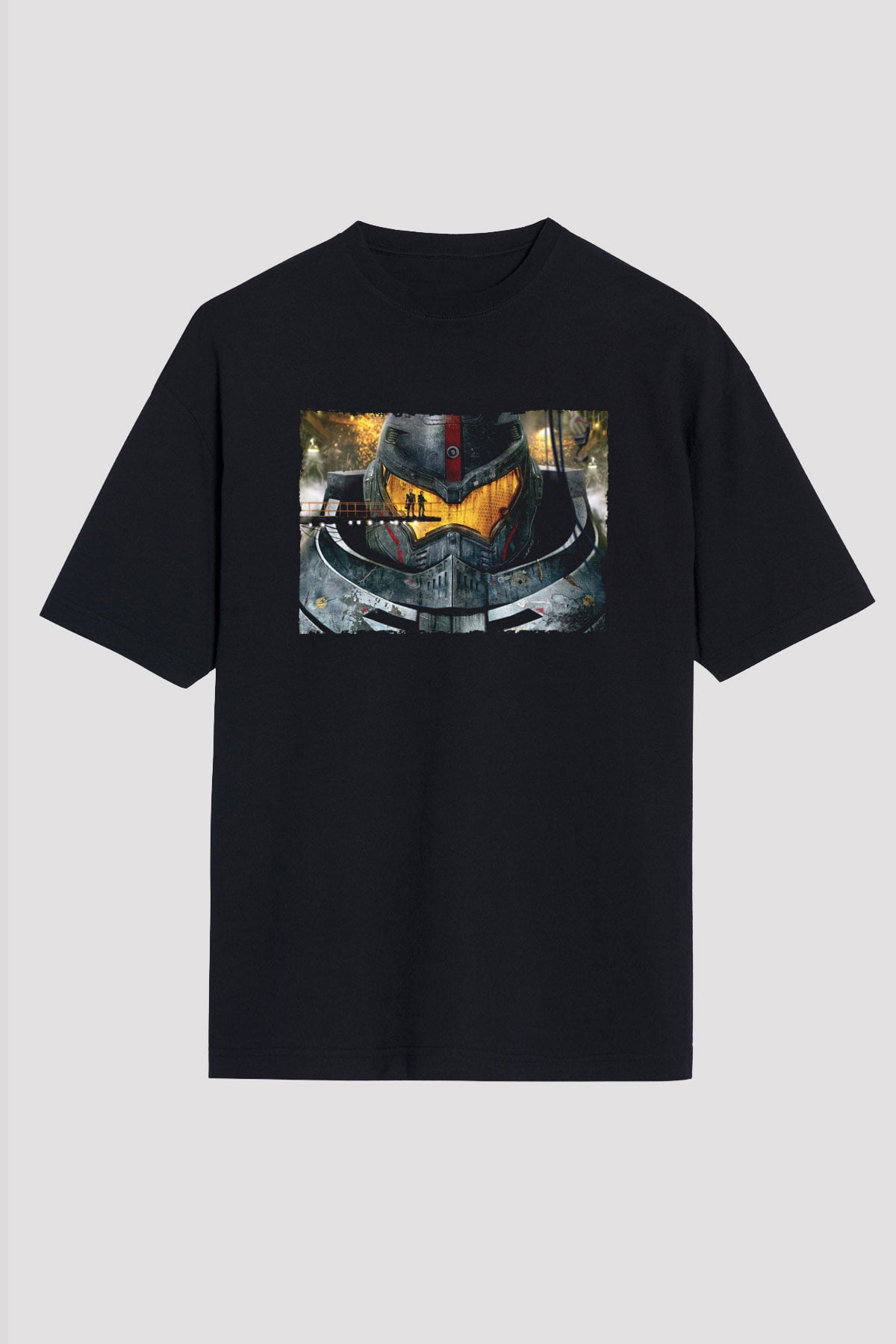 Unisex Pasifik Savaşı (Pacific Rim) Baskılı Siyah Oversize Tişört