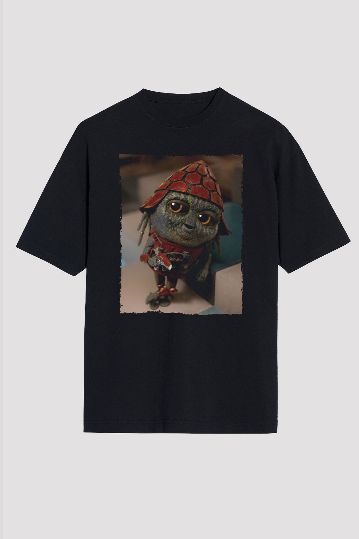 Unisex Pawny Baskılı Siyah Oversize T-shirt