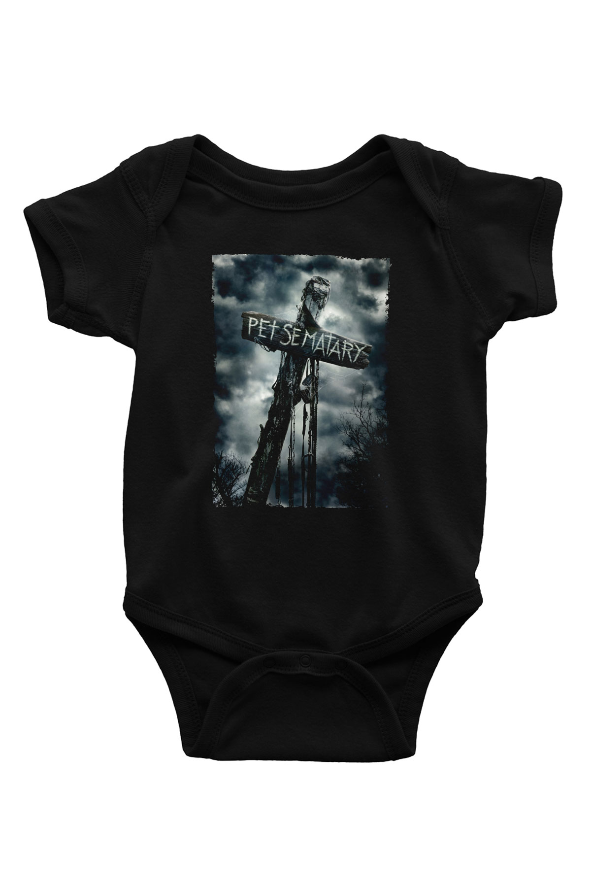 Unisex Pet Sematary Baskılı Siyah Bebek Body - Zıbın