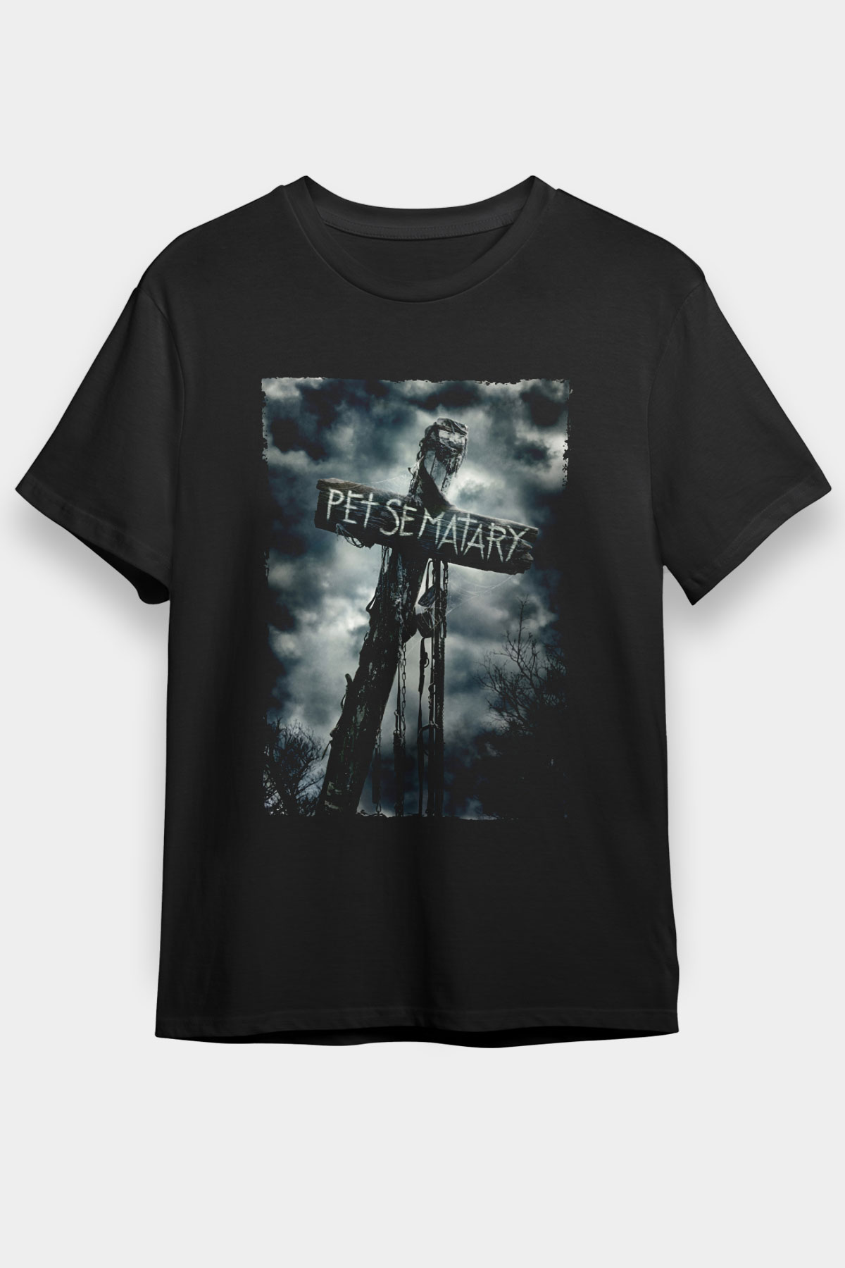 Unisex Pet Sematary Baskılı Siyah Tişört