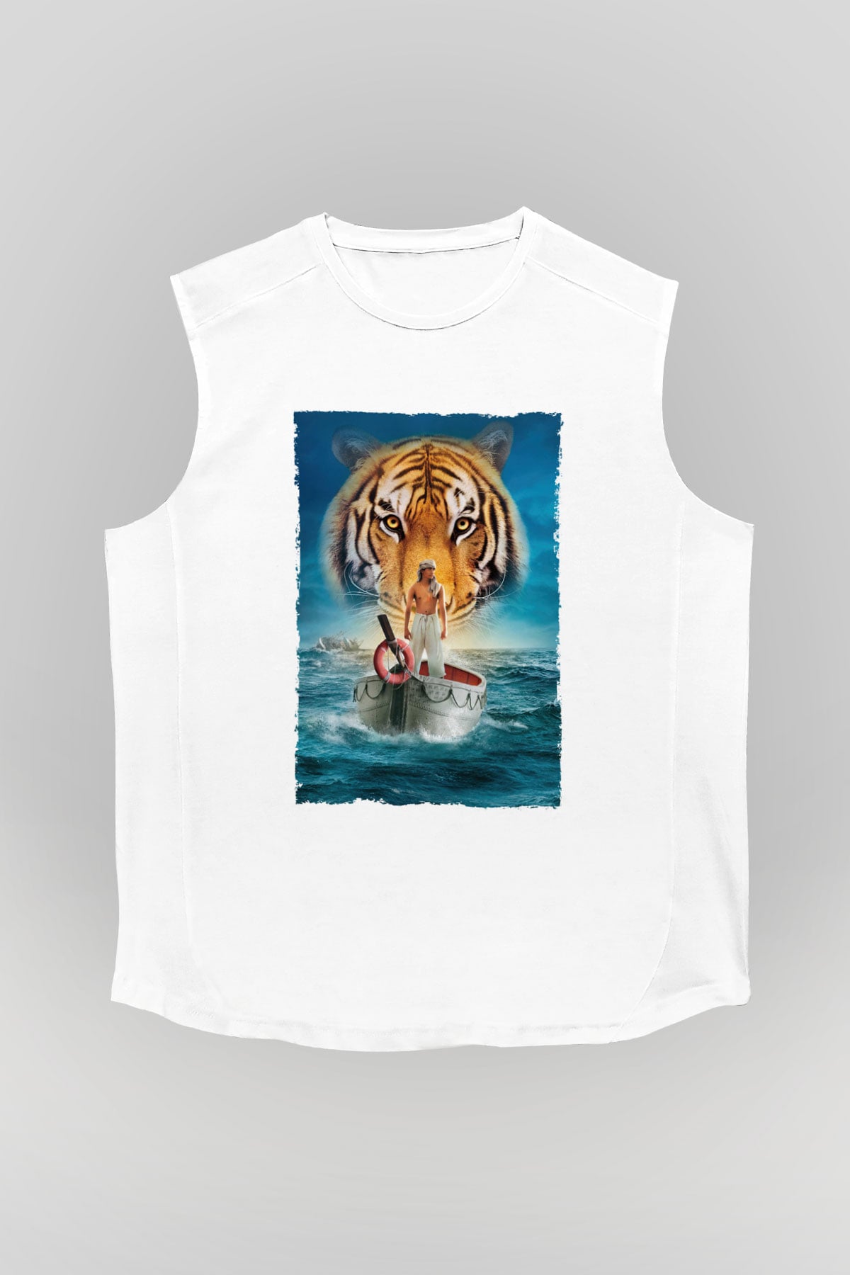 Unisex Pi'nin Yaşamı (Life of Pi) Baskılı Beyaz Kolsuz Tshirt
