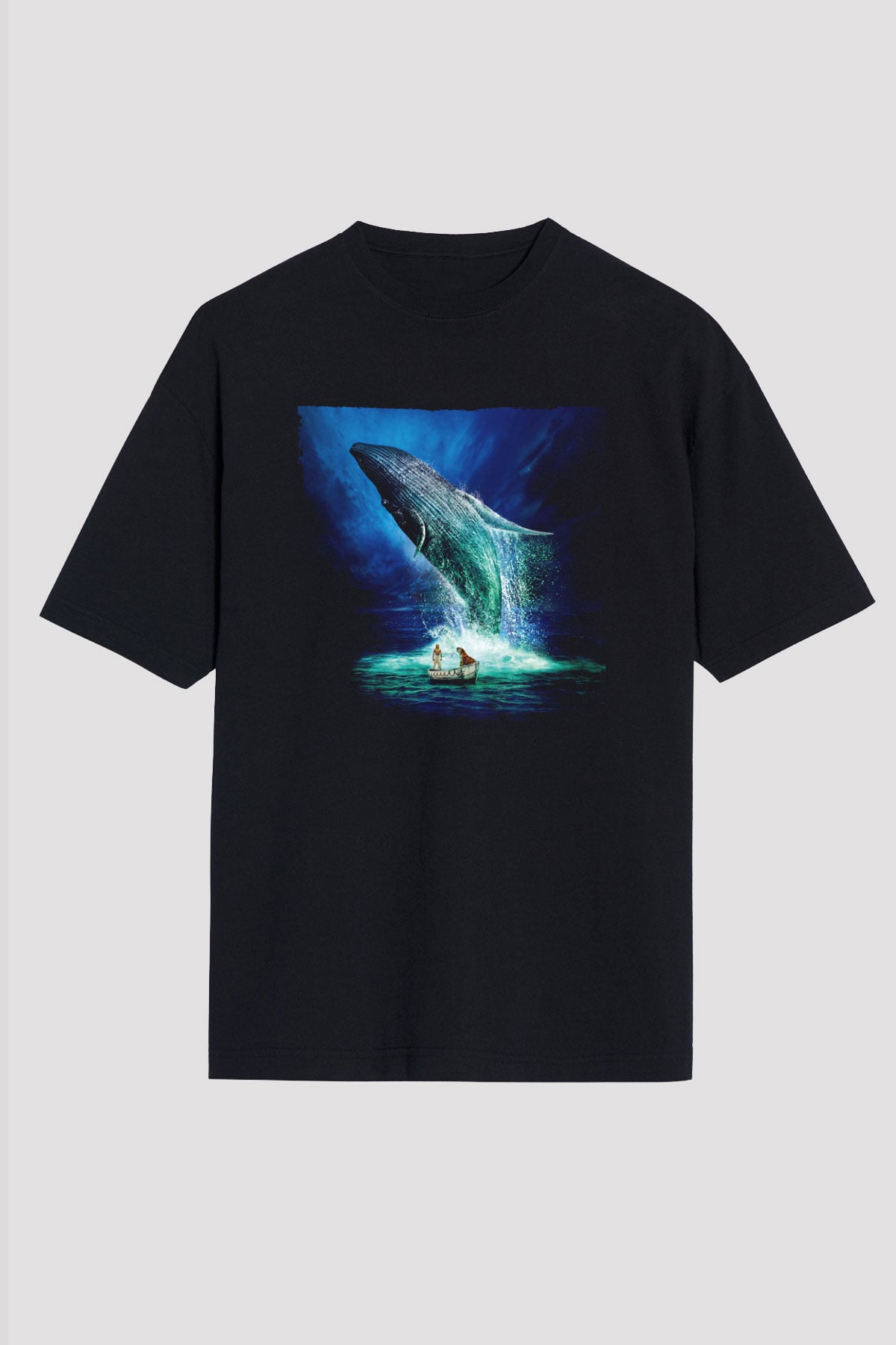 Unisex Pi'nin Yaşamı (Life of Pi) Baskılı Siyah Oversize Tshirt