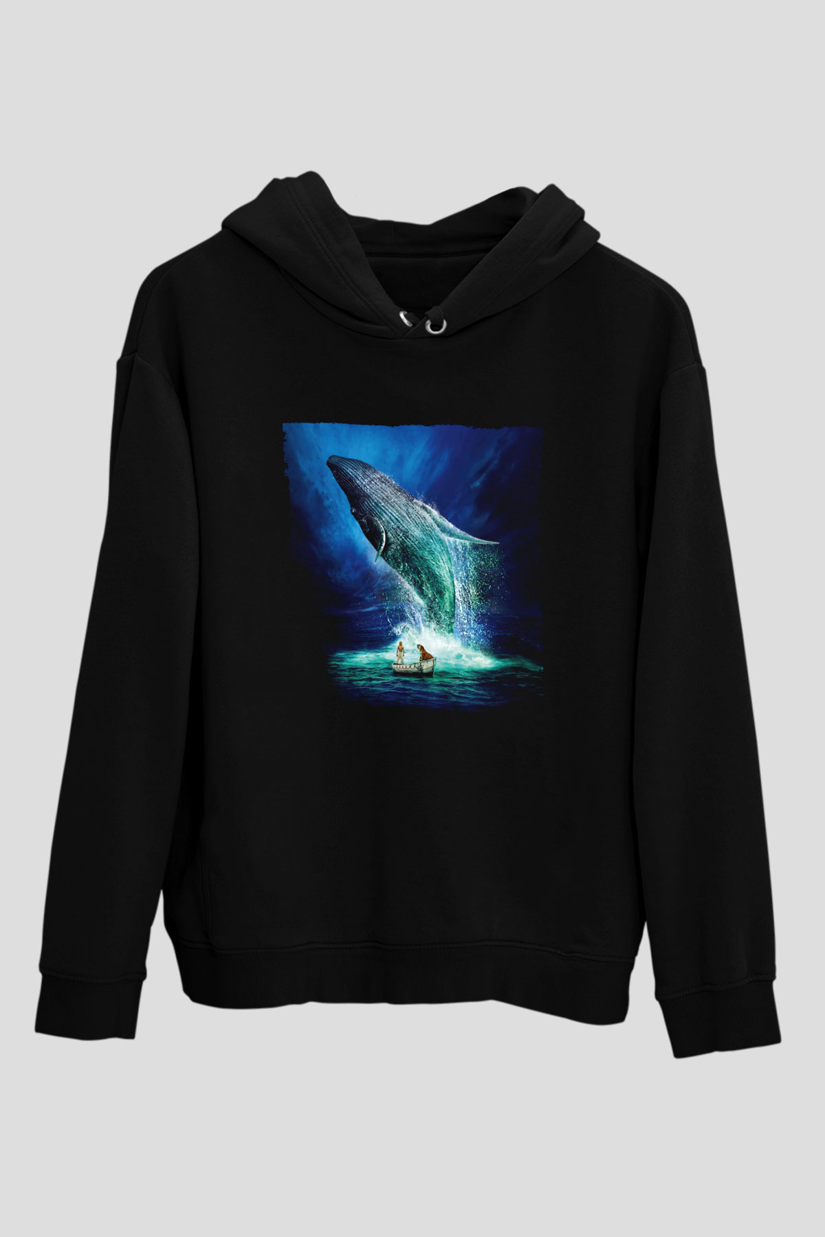 Unisex Pi'nin Yaşamı (Life of Pi) Baskılı Siyah Kapüşonlu Sweatshirt