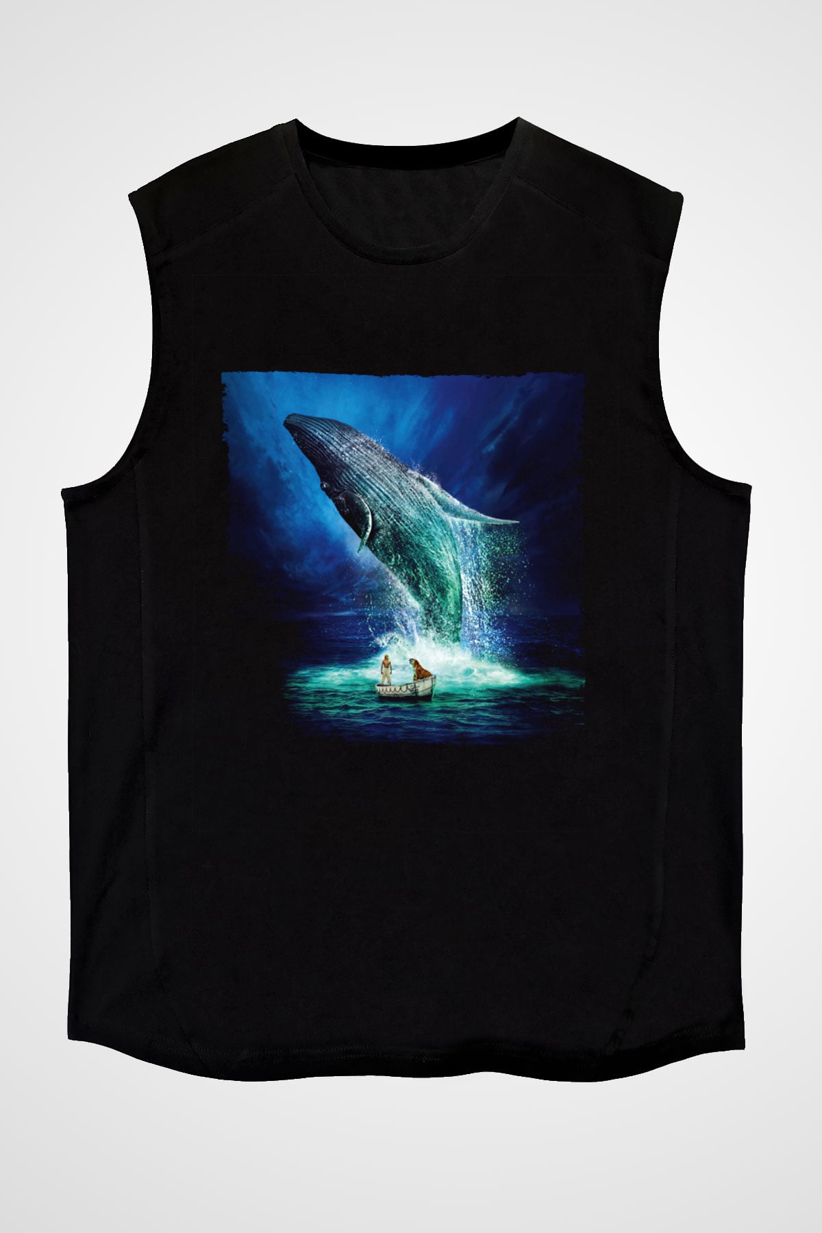 Unisex Pi'nin Yaşamı (Life of Pi) Baskılı Siyah Kolsuz Tshirt