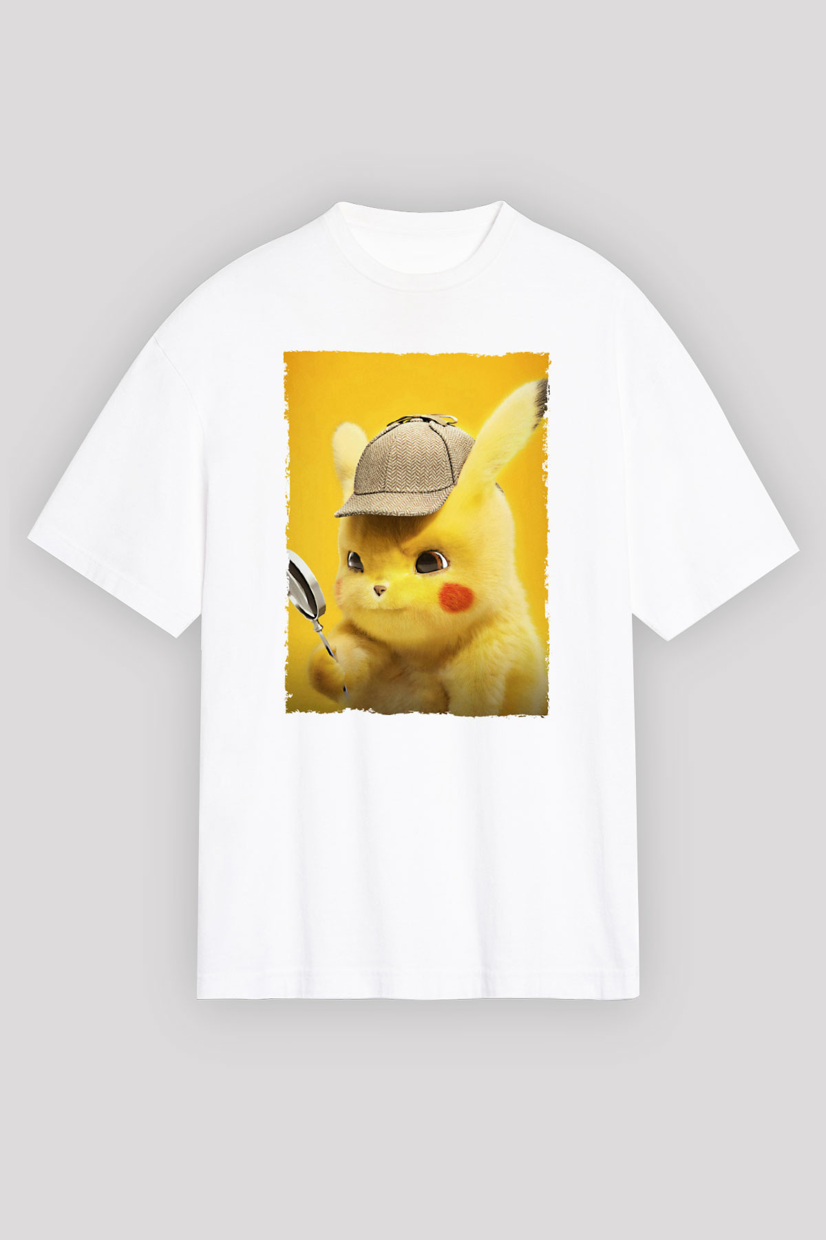 Unisex Pokémon Dedektif Pikachu (Pokémon Detective Pikachu) Baskılı Beyaz T-shirt