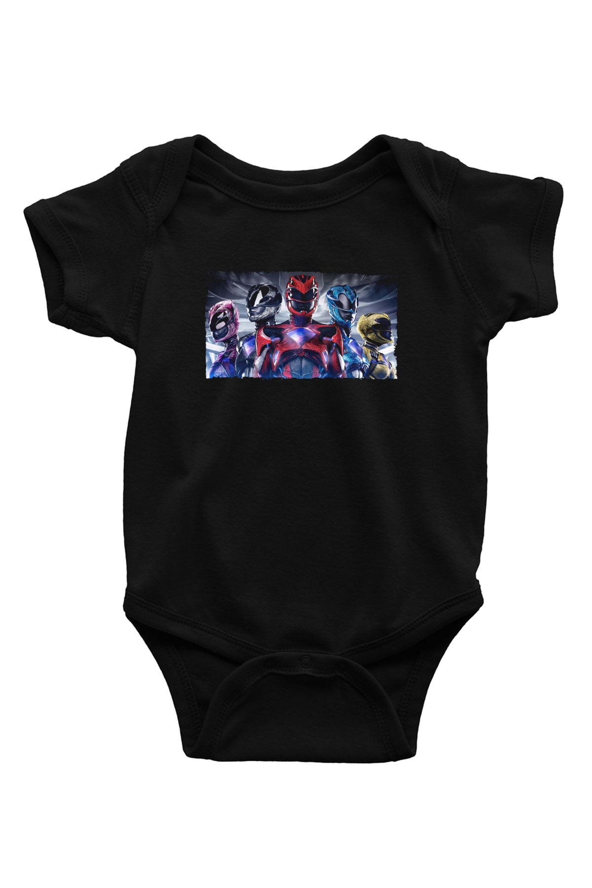 Unisex Power Rangers Baskılı Siyah Bebek Body - Zıbın