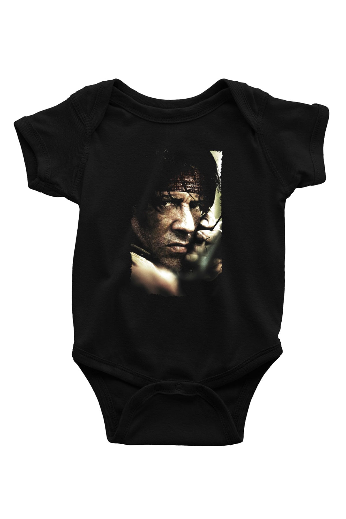 Unisex Rambo Baskılı Siyah Bebek Body - Zıbın