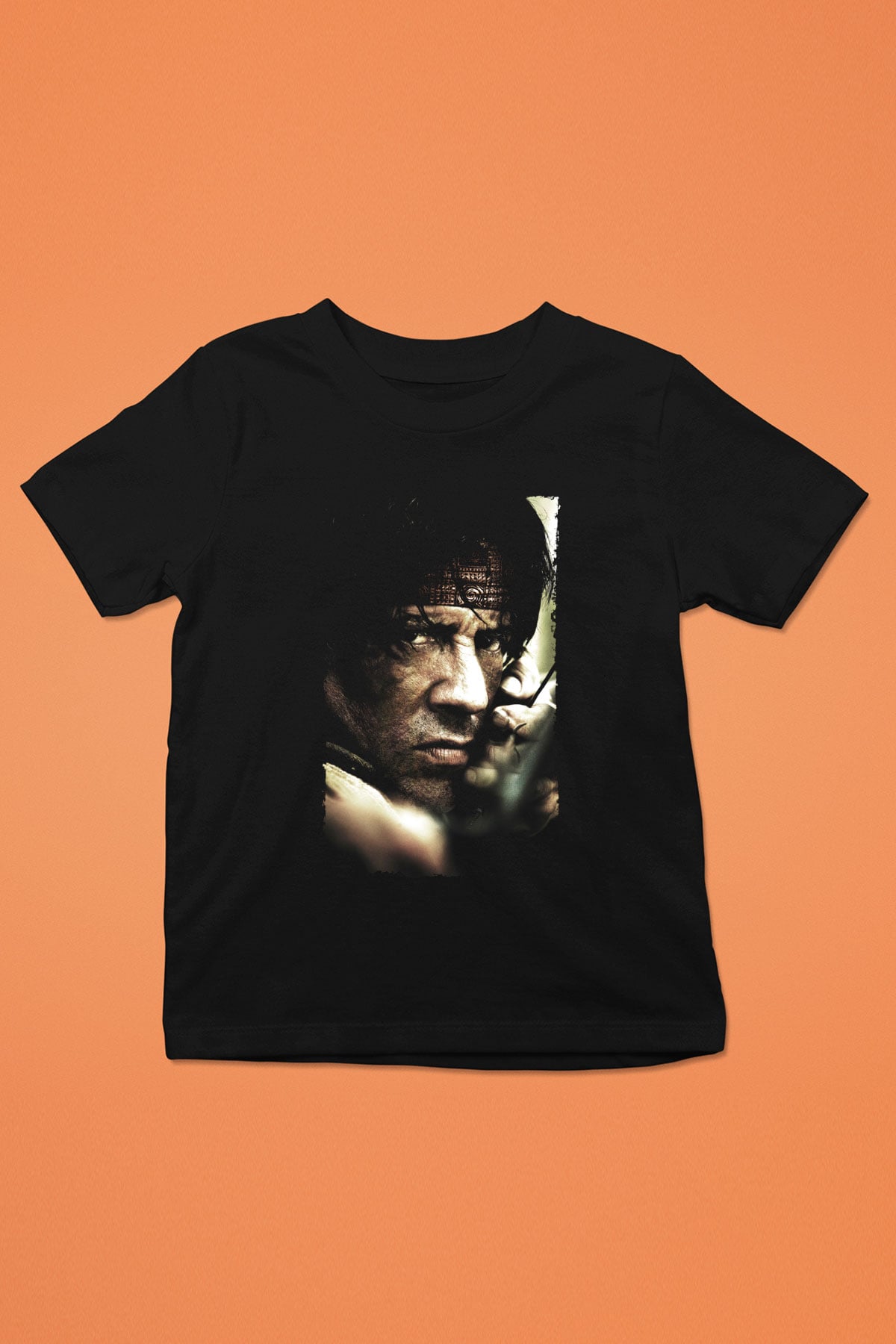 Unisex Rambo Baskılı Siyah Çocuk T-Shirt