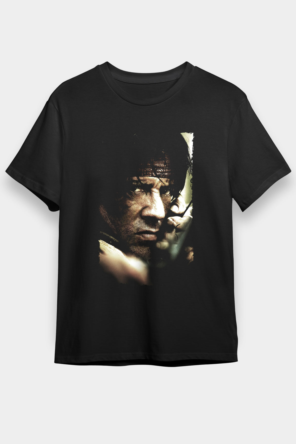 Unisex Rambo Baskılı Siyah T-Shirt