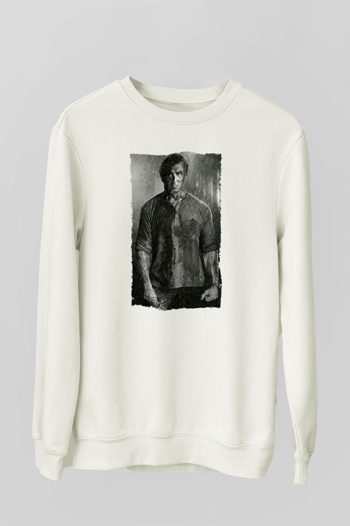 Unisex Rambo Son Kan (Rambo Last Blood) Baskılı Beyaz Sweatshirt