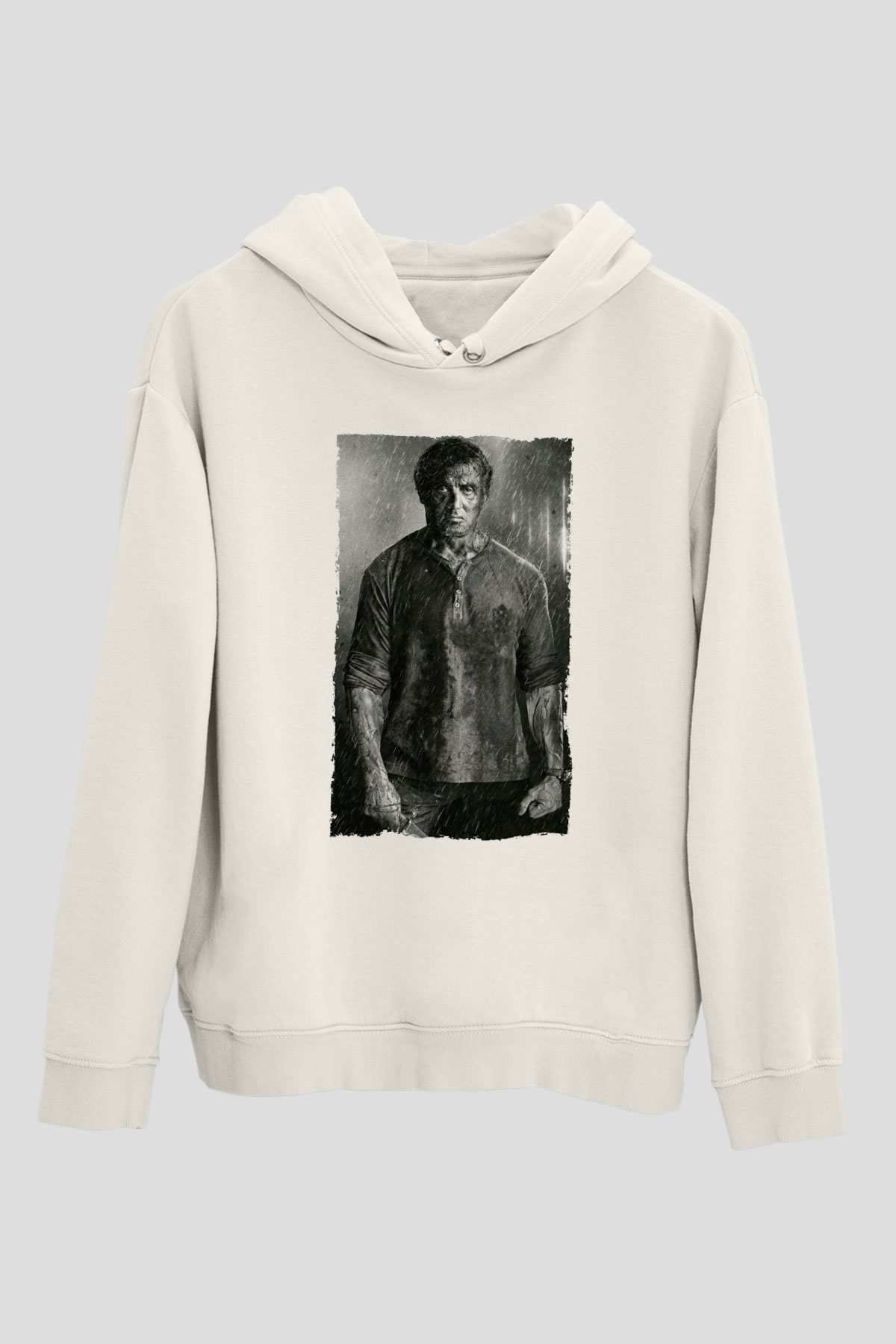 Unisex Rambo Son Kan (Rambo Last Blood) Baskılı Beyaz Kapüşonlu Sweatshirt
