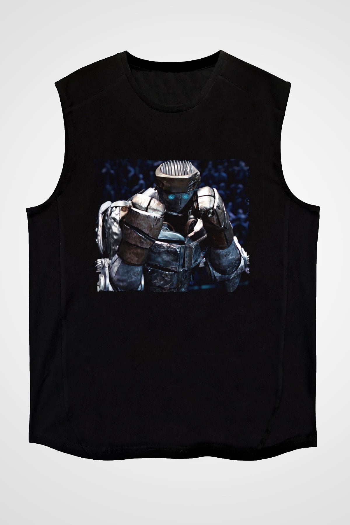 Unisex Real Steel Baskılı Siyah Kolsuz Tişört