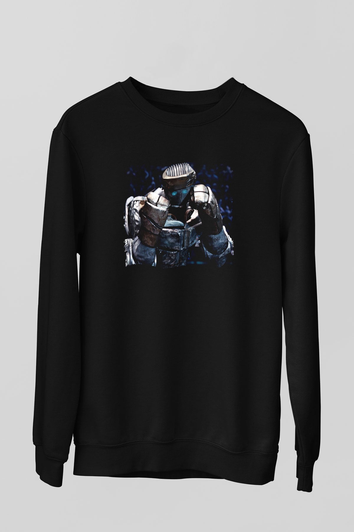 Unisex Real Steel Baskılı Siyah Sweatshirt