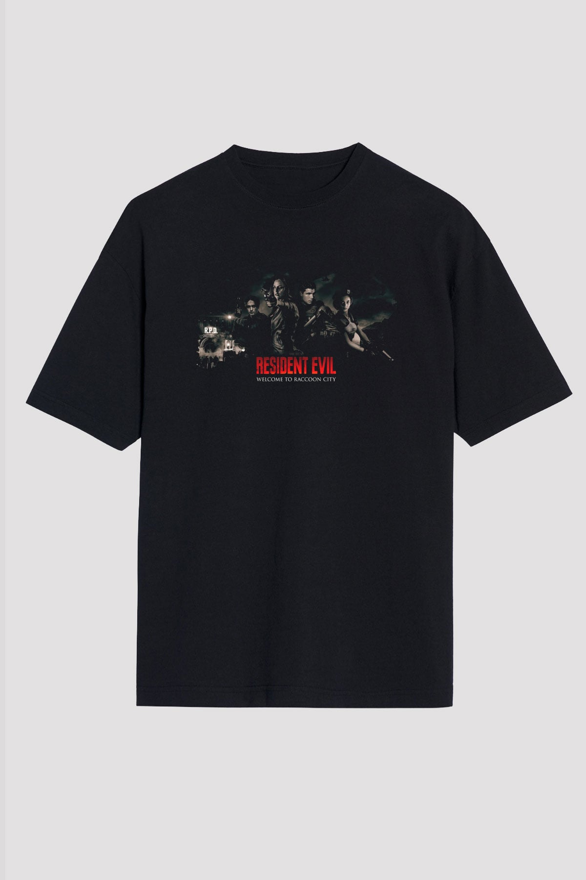 Unisex Resident Evil Baskılı Siyah Oversize T-shirt