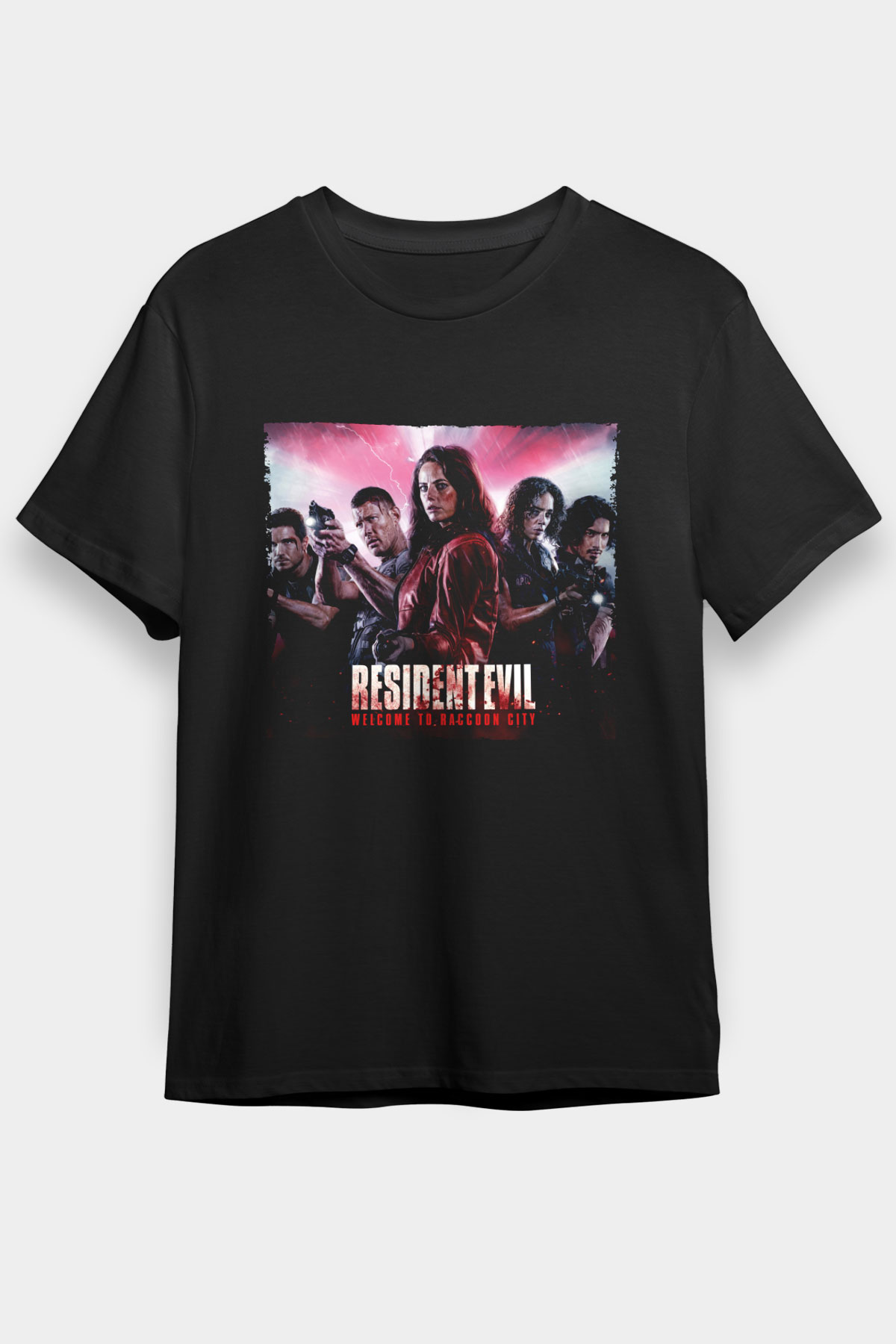 Unisex Resident Evil Raccoon Şehri (Resident Evil Welcome to Raccoon City) Baskılı Siyah Tişört