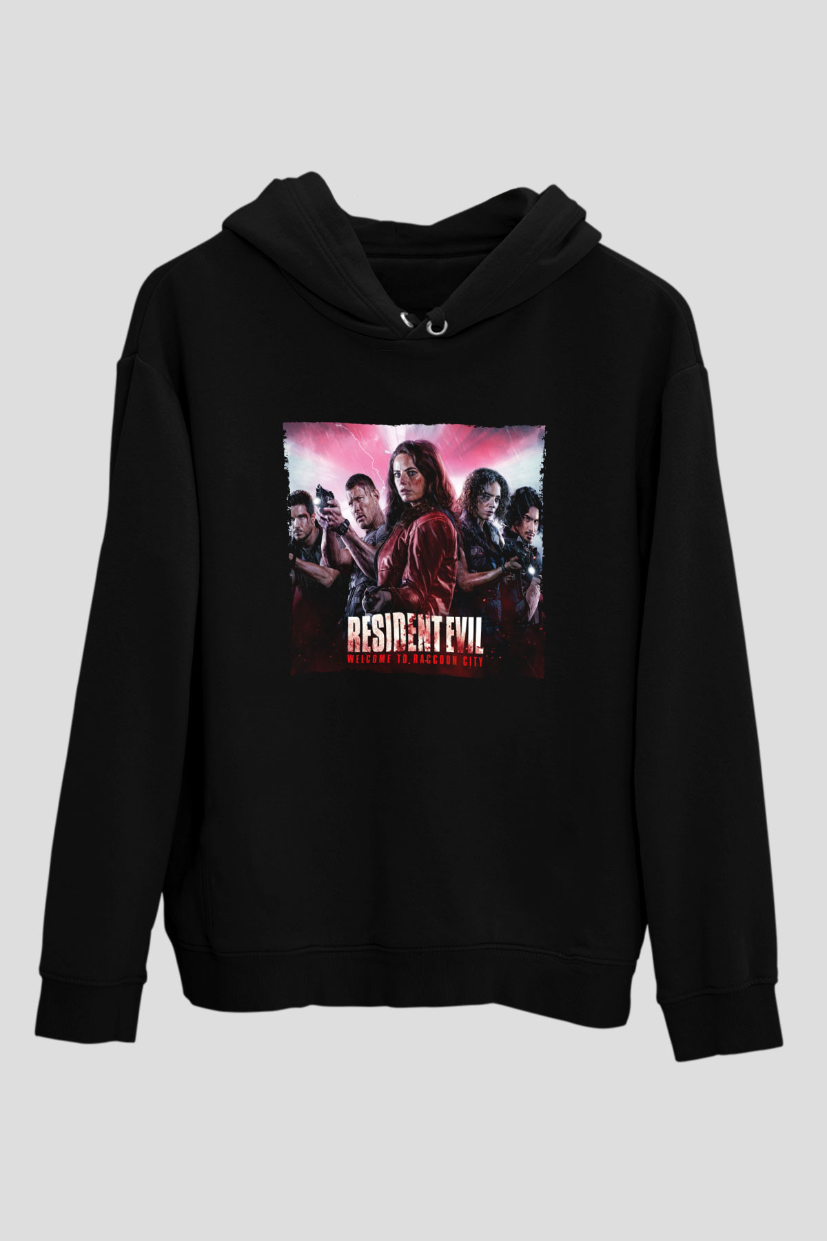 Unisex Resident Evil Raccoon Şehri (Resident Evil Welcome to Raccoon City) Baskılı Siyah Kapüşonlu Sweatshirt