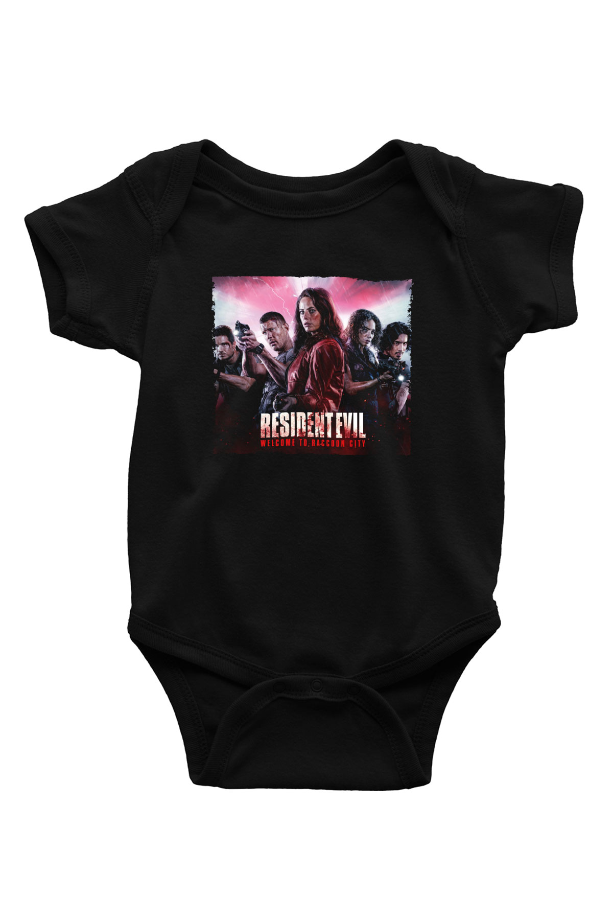 Unisex Resident Evil Raccoon Şehri (Resident Evil Welcome to Raccoon City) Baskılı Siyah Bebek Body - Zıbın