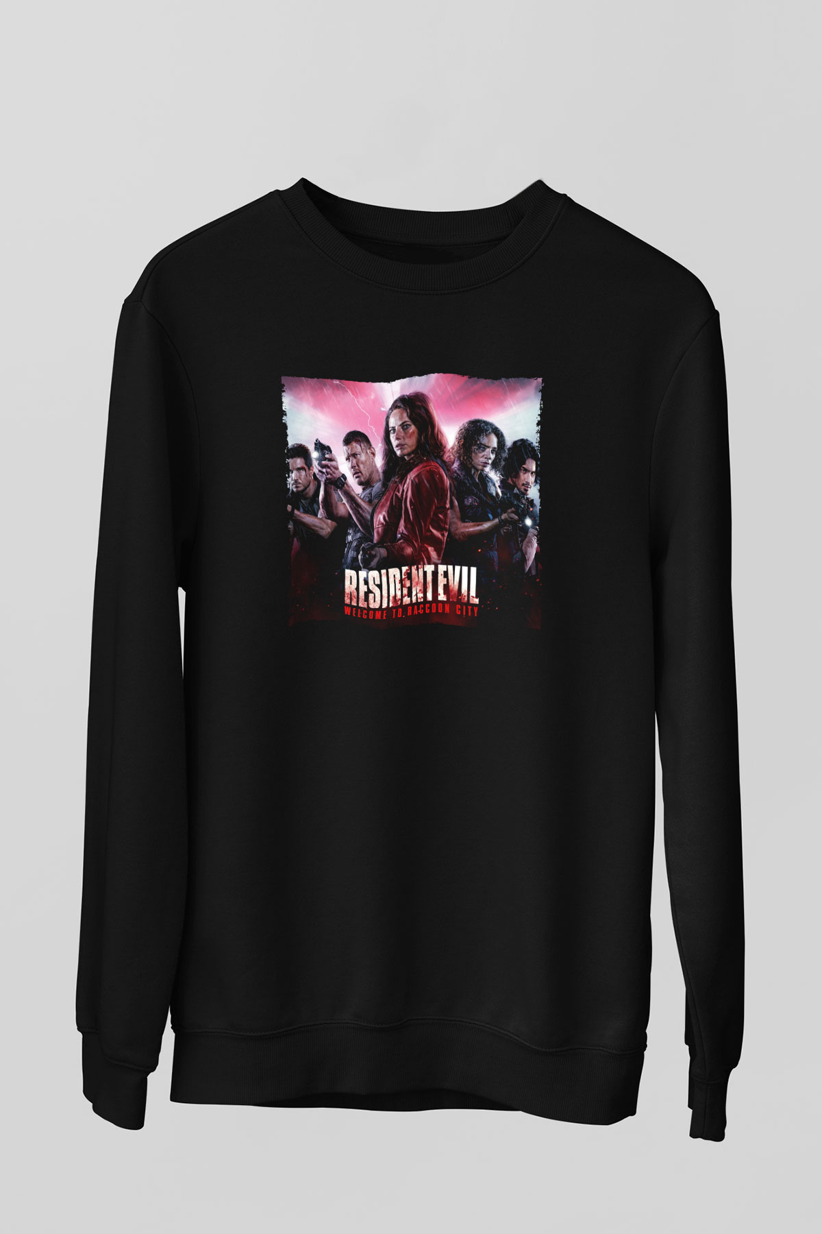 Unisex Resident Evil Raccoon Şehri (Resident Evil Welcome to Raccoon City) Baskılı Siyah Sweatshirt