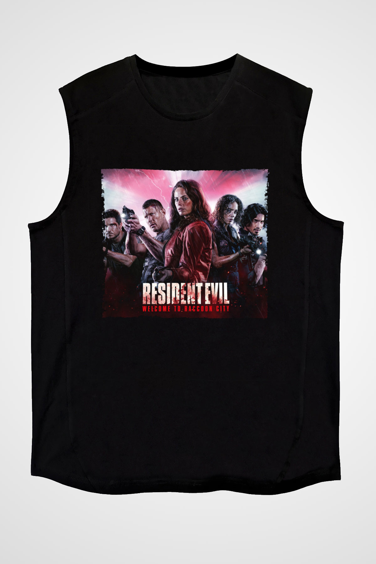 Unisex Resident Evil Raccoon Şehri (Resident Evil Welcome to Raccoon City) Baskılı Siyah Kolsuz Tişört