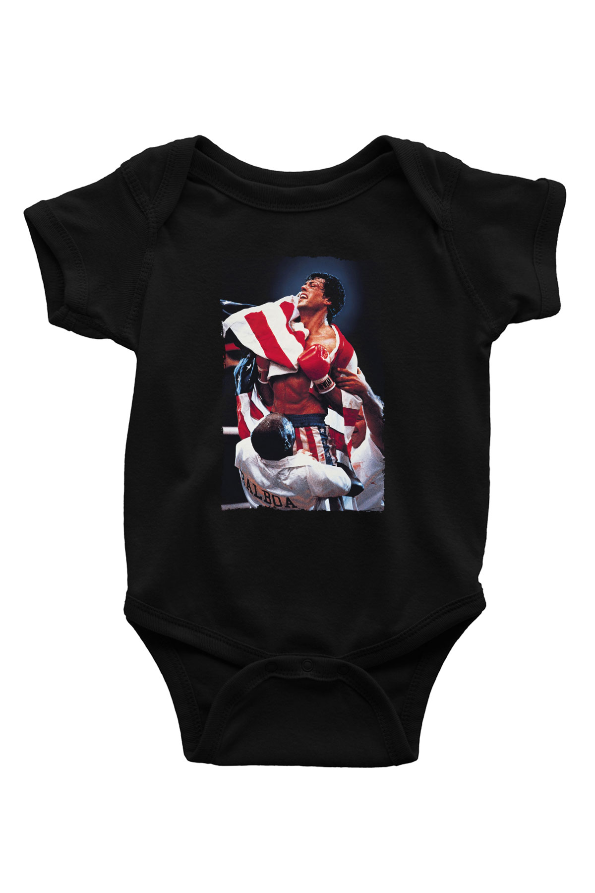 Unisex Rocky IV Baskılı Siyah Bebek Body - Zıbın