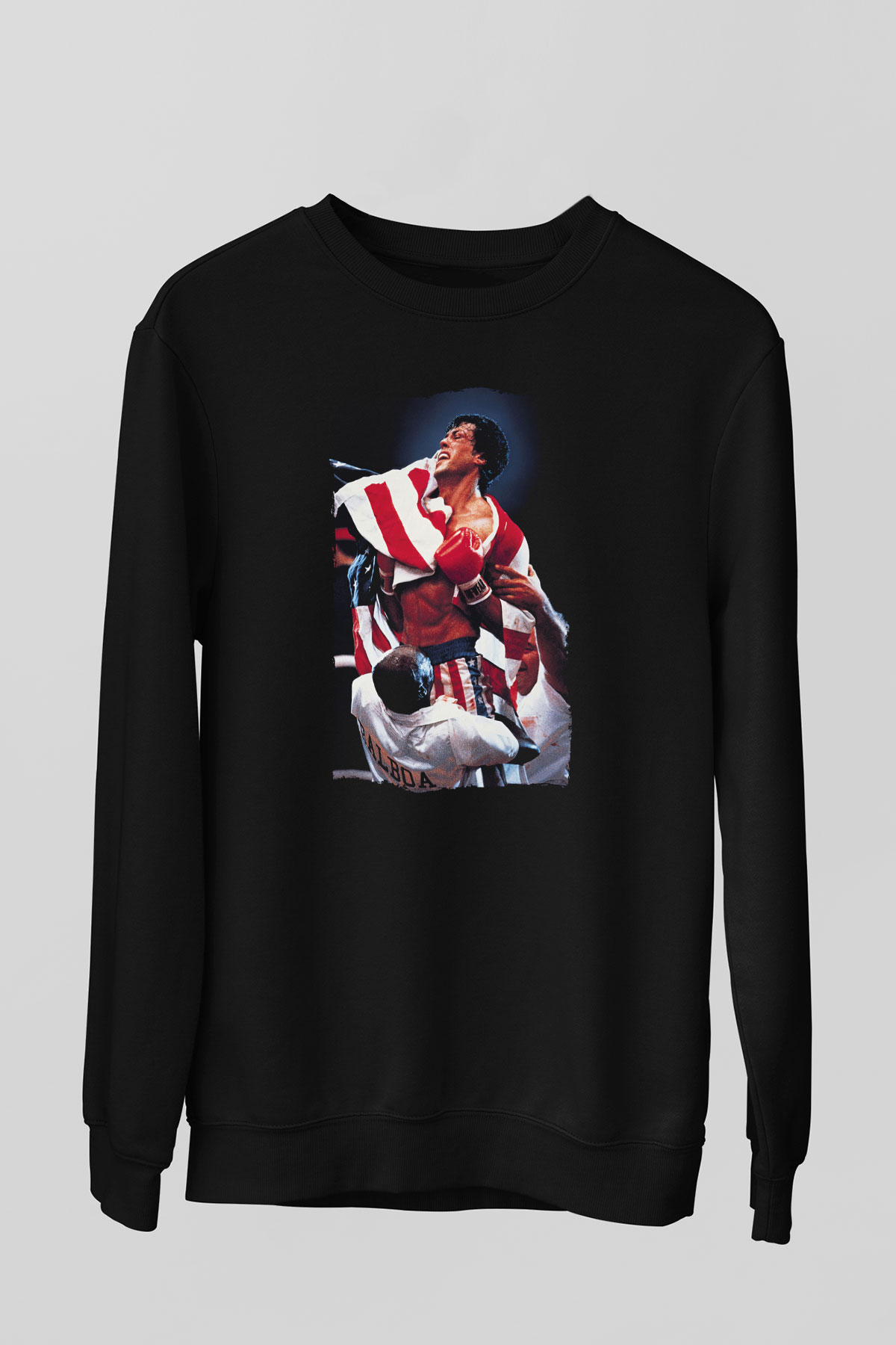 Unisex Rocky IV Baskılı Siyah Sweatshirt