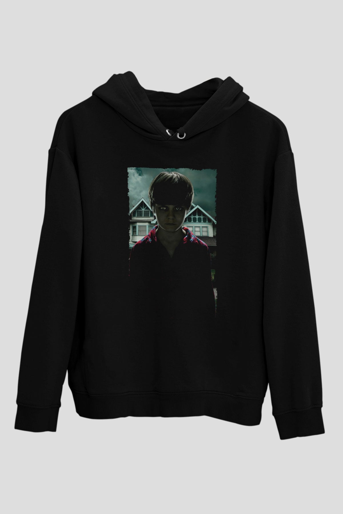 Unisex Ruhlar Bölgesi (Insidious) Baskılı Siyah Kapüşonlu Sweatshirt