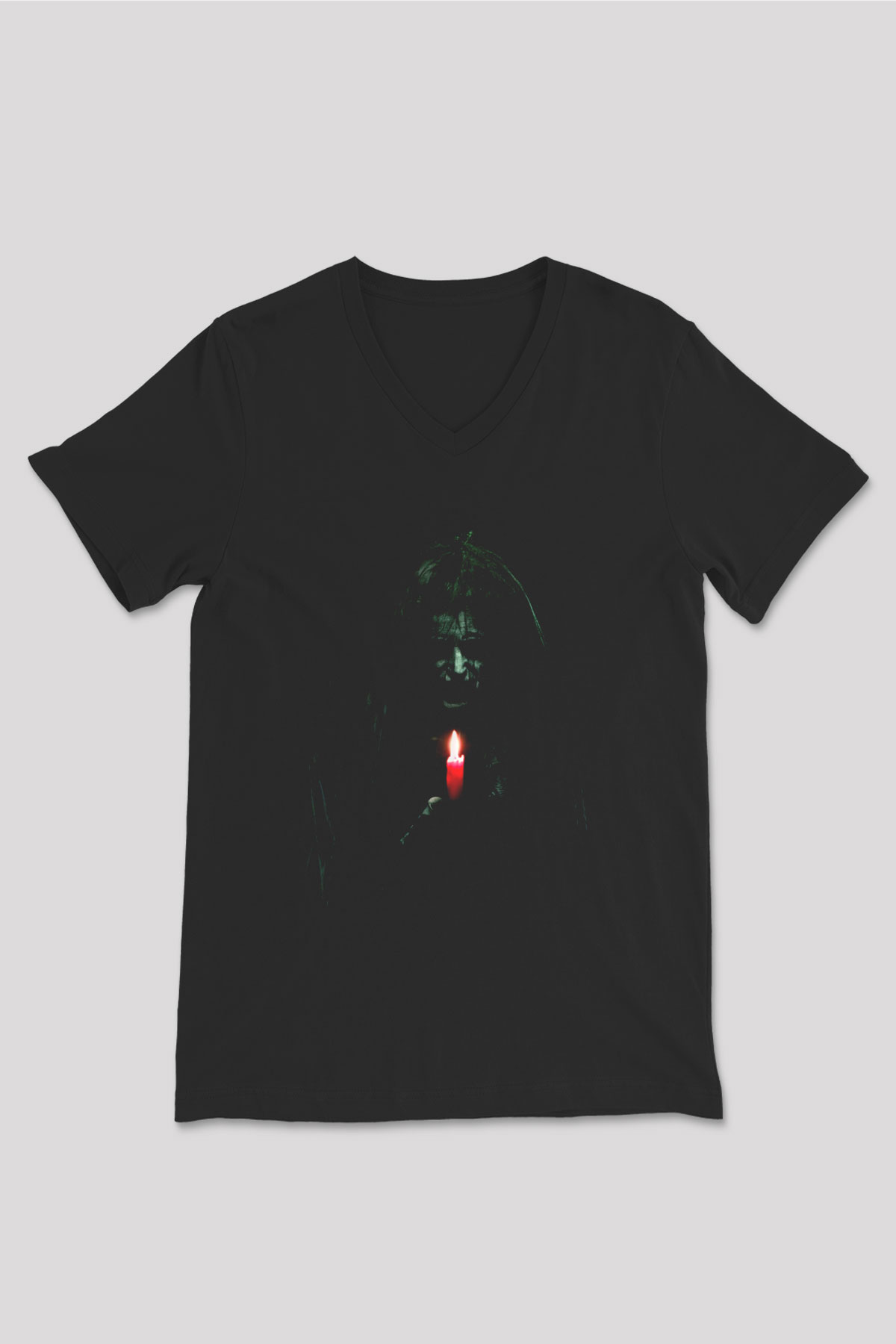 Unisex Ruhlar Bölgesi (Insidious) Baskılı Siyah V Yaka Tshirt