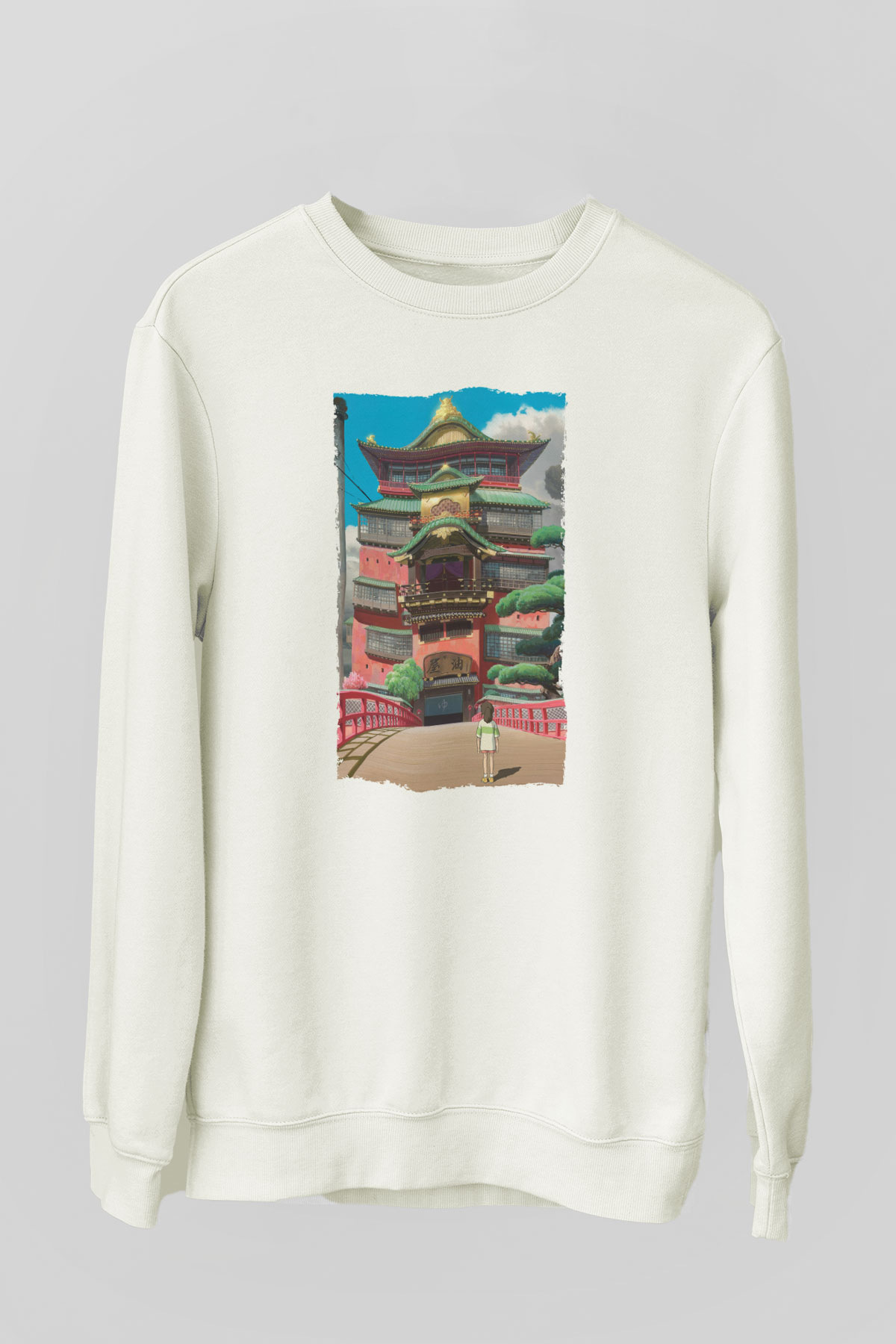 Unisex Ruhların Kaçışı (Spirited Away) Baskılı Beyaz Sweatshirt